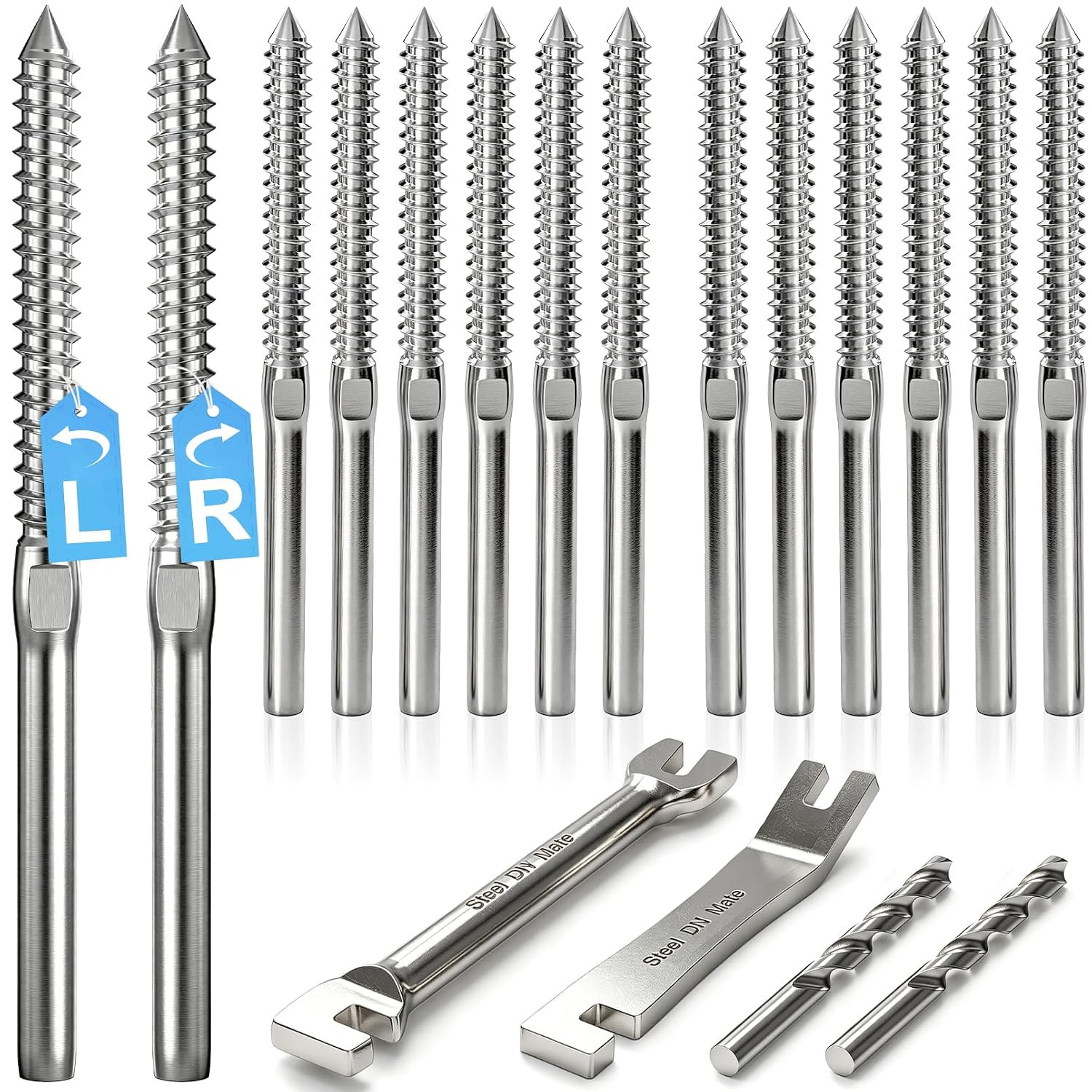 T316 Stainless Steel Right & Left Hand Thread Swage Lag – 100 Pack