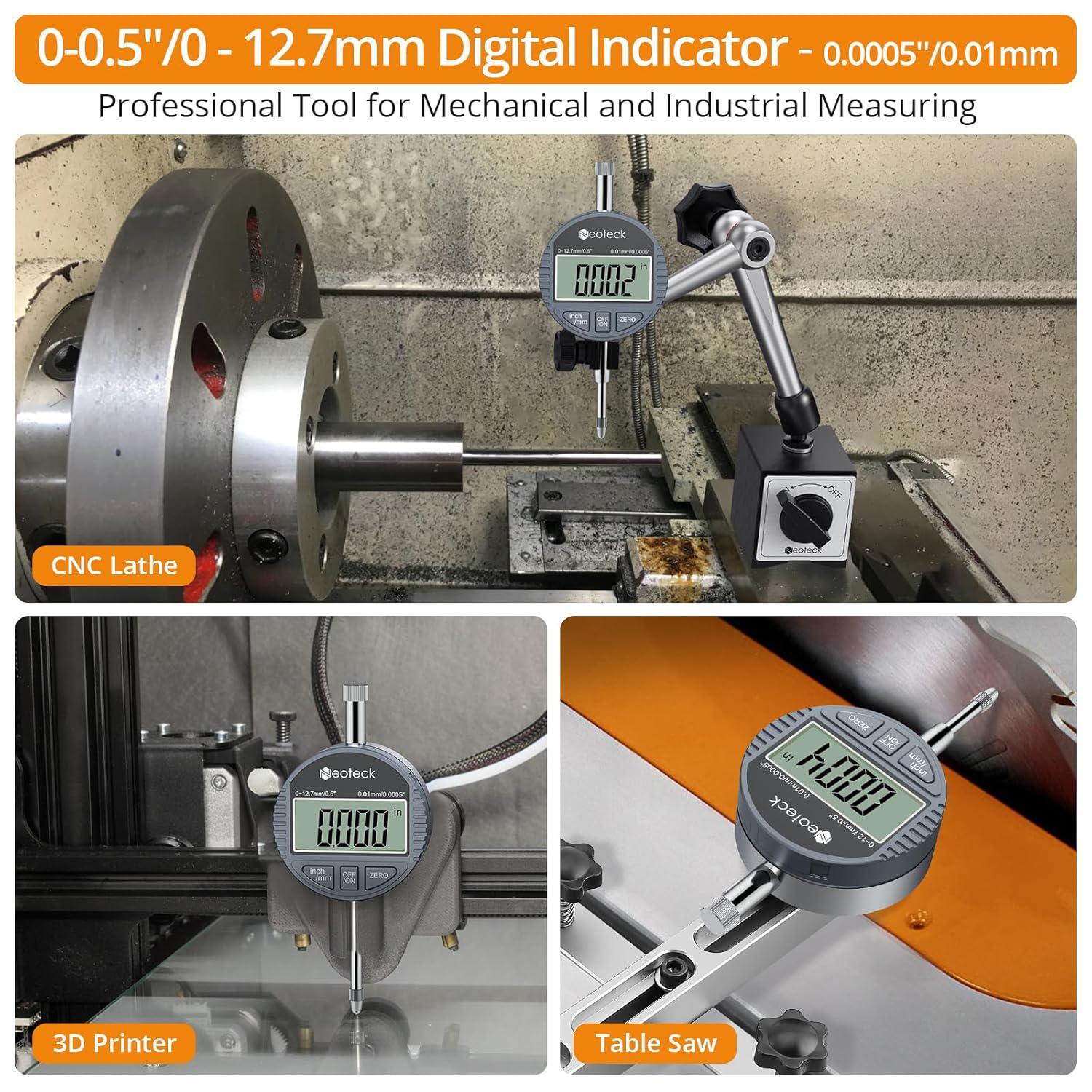 Neoteck DTI Digital Dial Indicator 0.01mm/0.0005 Inch Digital Probe Indicator