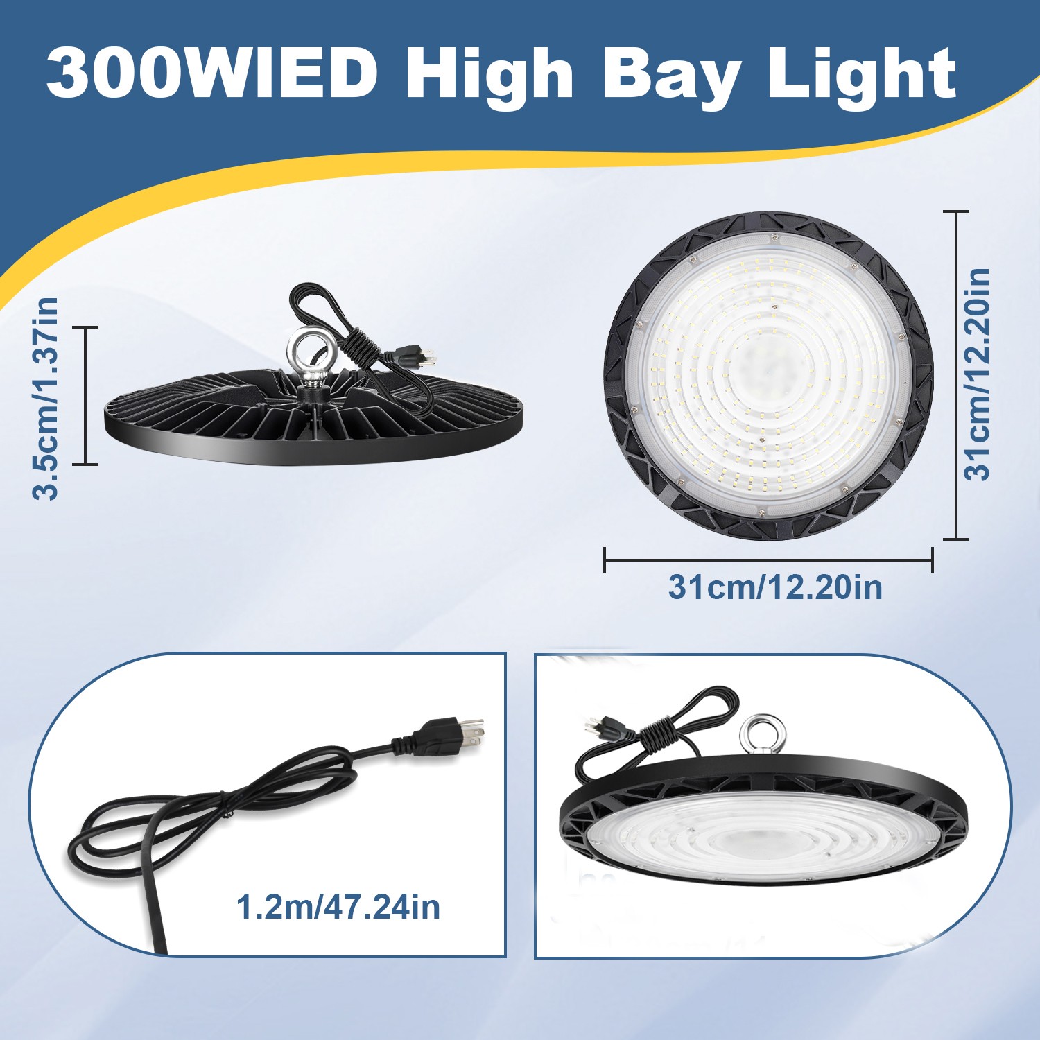 2 Pack 300W UFO LED High Bay Light Industrial Factory Warehouse Commercial Light