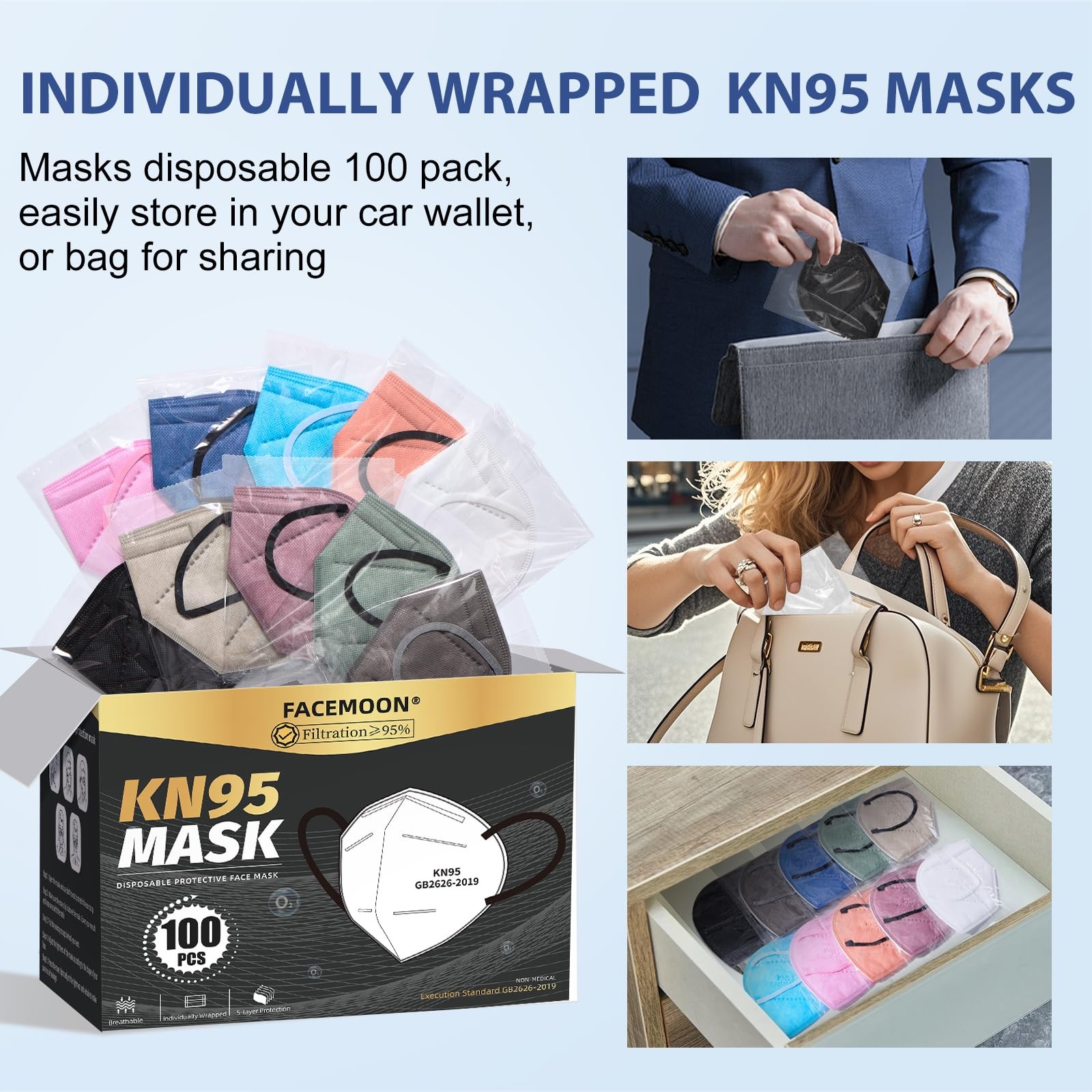 KN95 Face Masks Adults Disposable – 100 Pack KN95 Masks Protective Comfortabl…