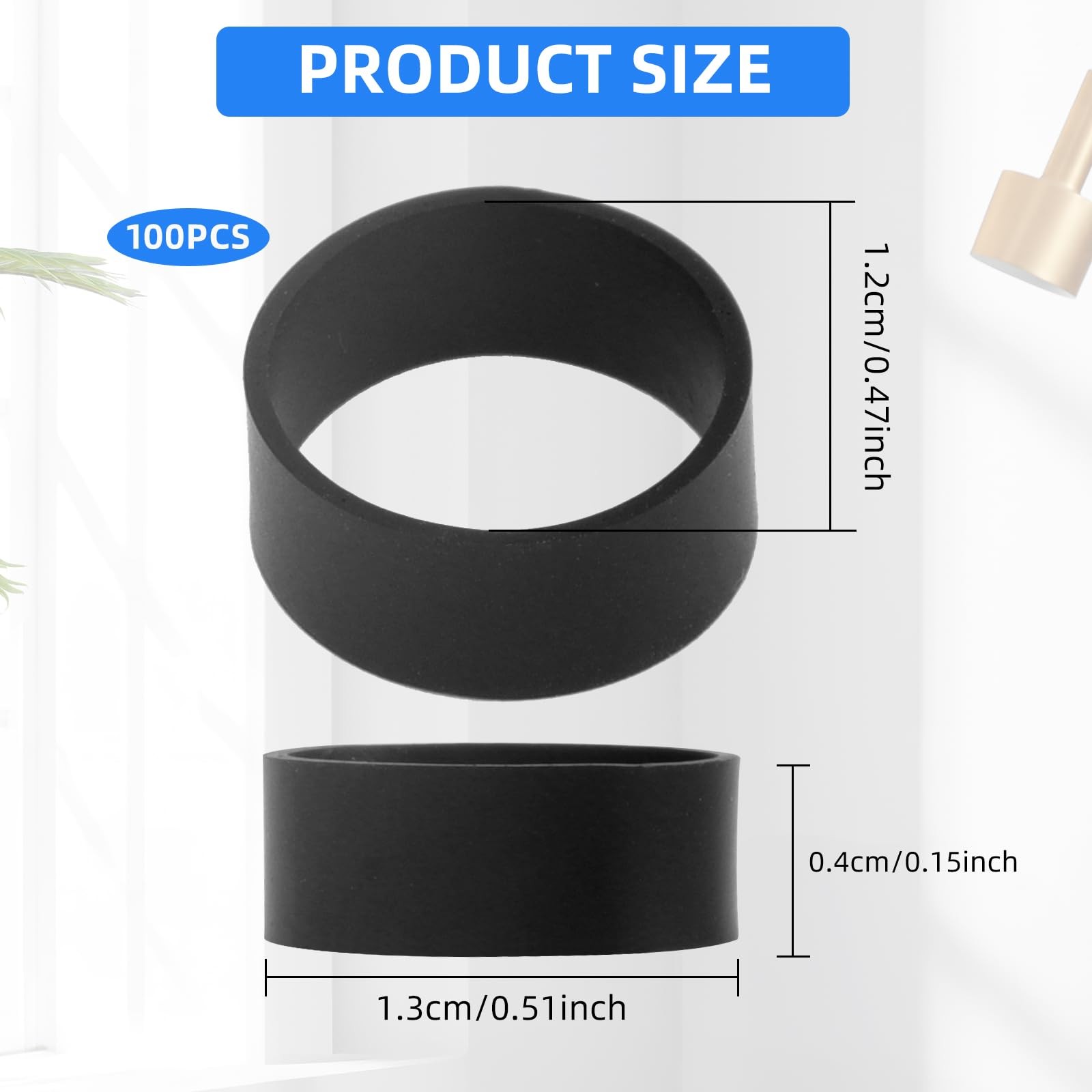 100 PCS Silicone Rubber Bands, 0.5 Inch Small Black Elastic