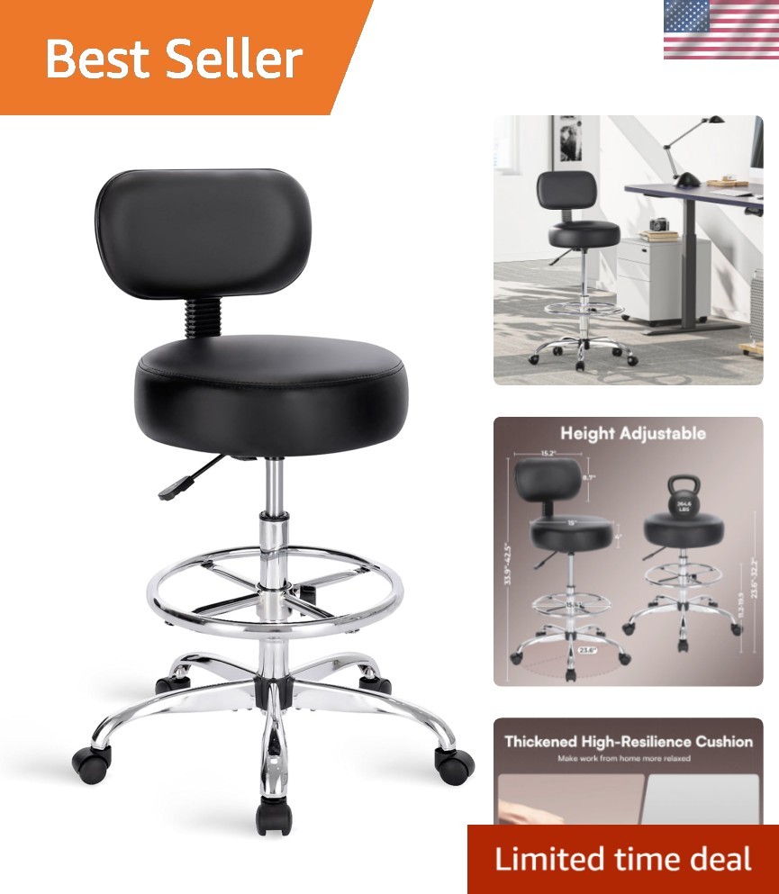 Elegant Adjustable Drafting Chair with Back Cushion for Office & Home – Black