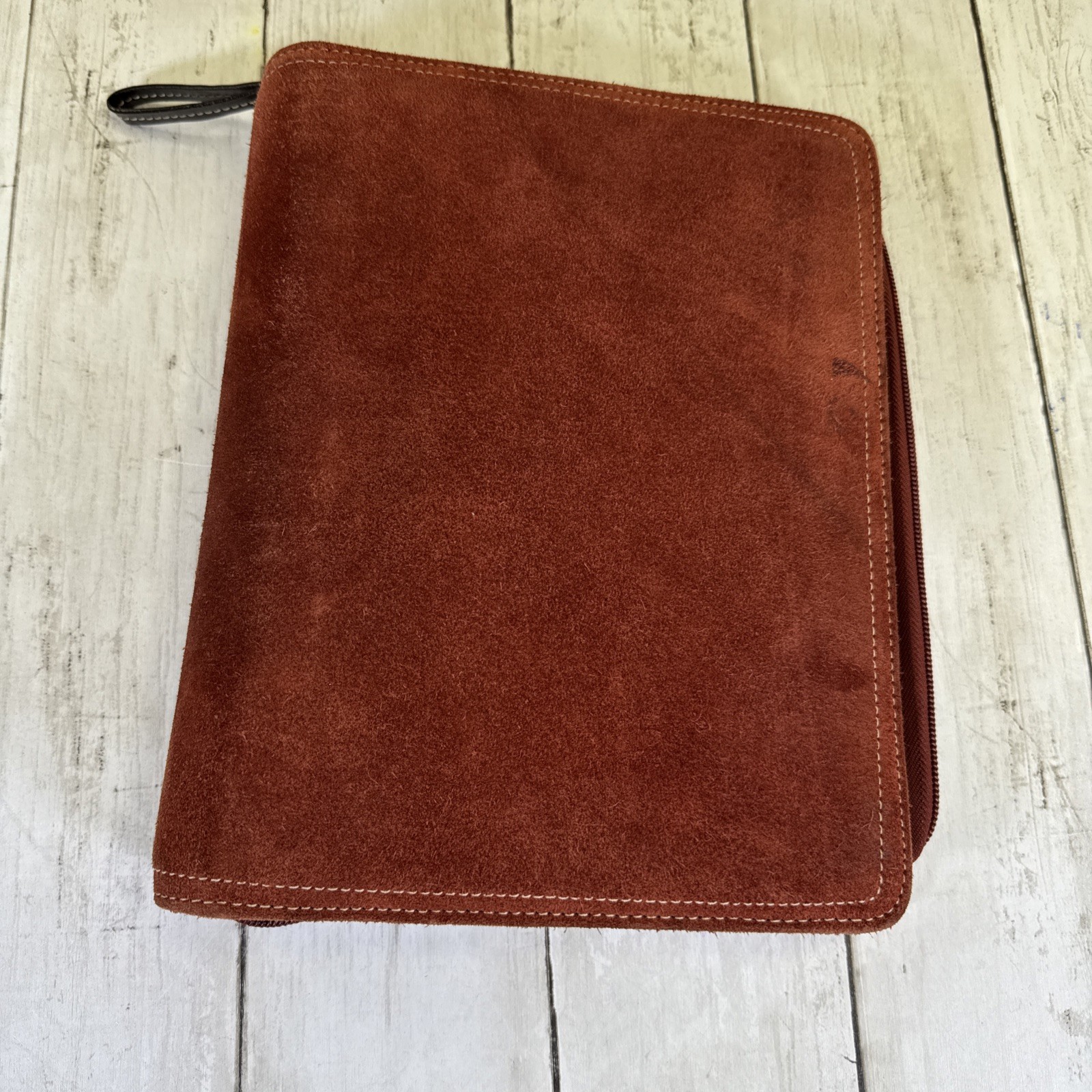 Franklin Covey Cow Suede Leather Zip Around Portfolio Organizer Planner 7 ring