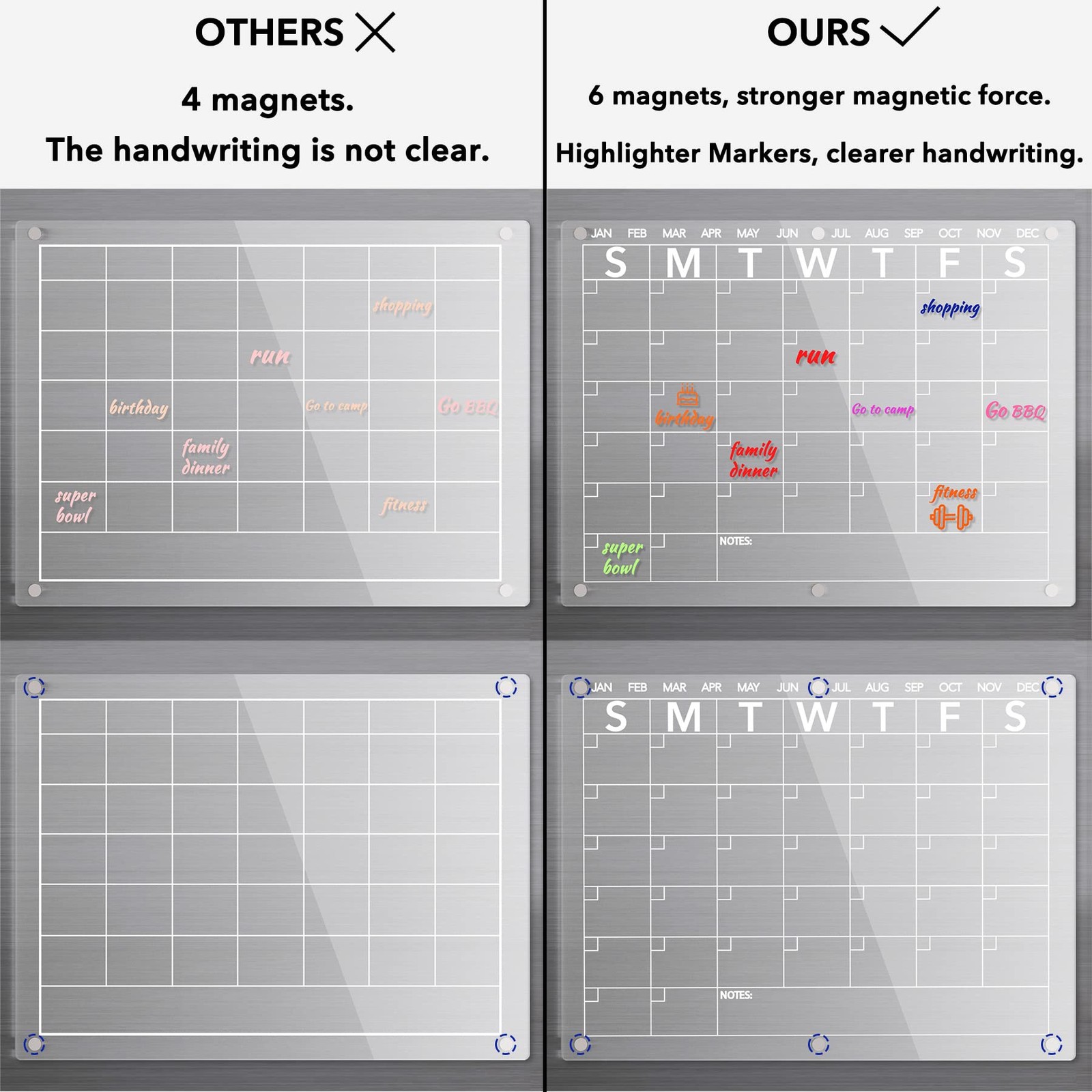 Neatsure Acrylic Magnetic Dry Erase Board Calendar for Fridge, 15″x11″, Clear