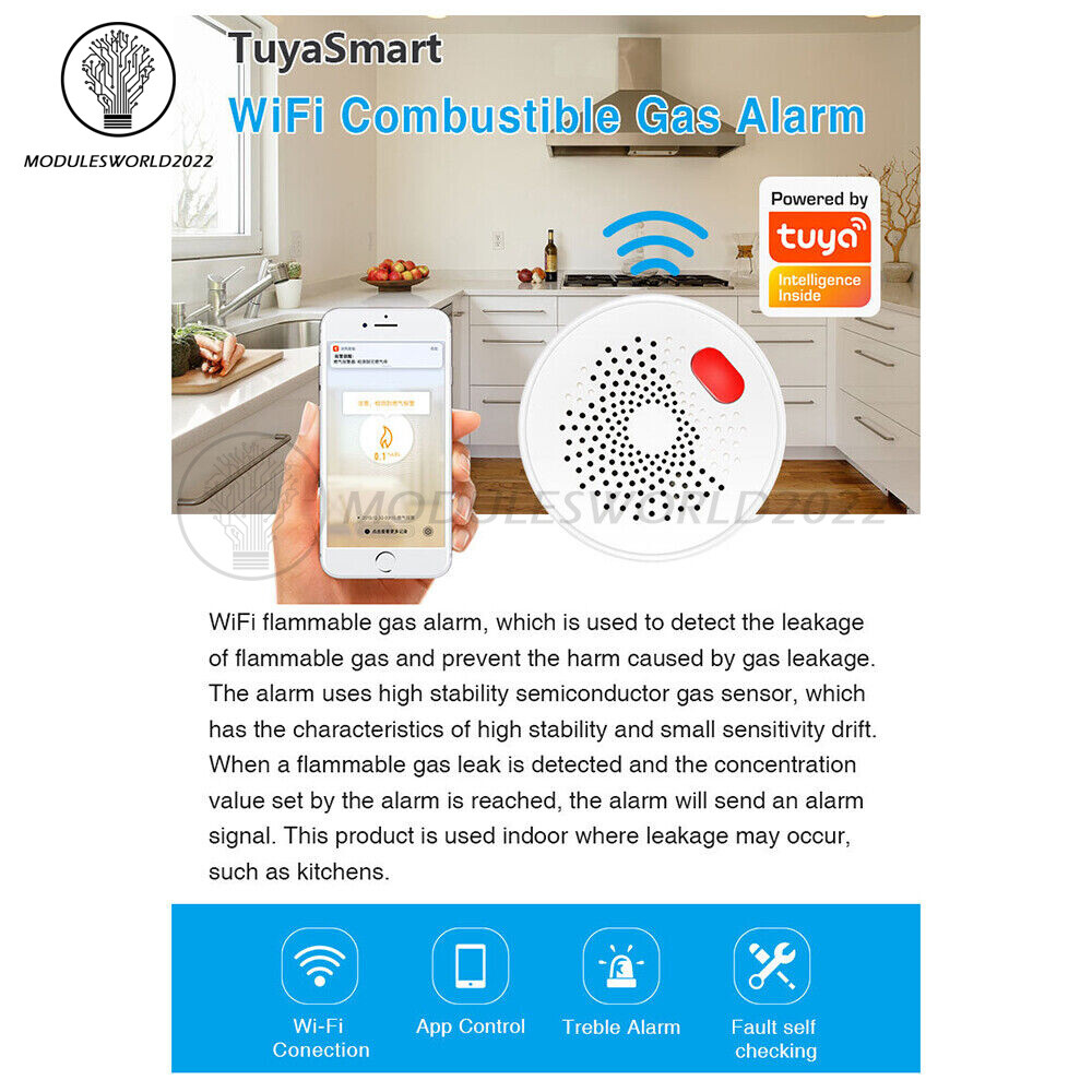 Gas Leak Detector Tuya Wifi Combustible Gas Alarm for Home Natural Gas Sensor
