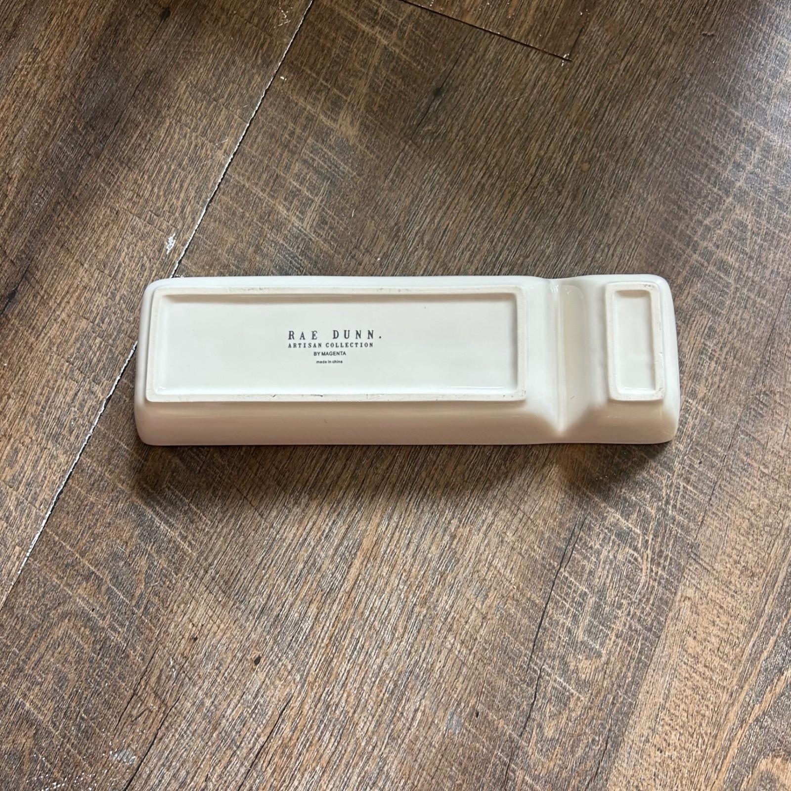 Rae Dunn Artisan Collection Pencil Hold 2 Compartment Ceramic Desk Tray Cream