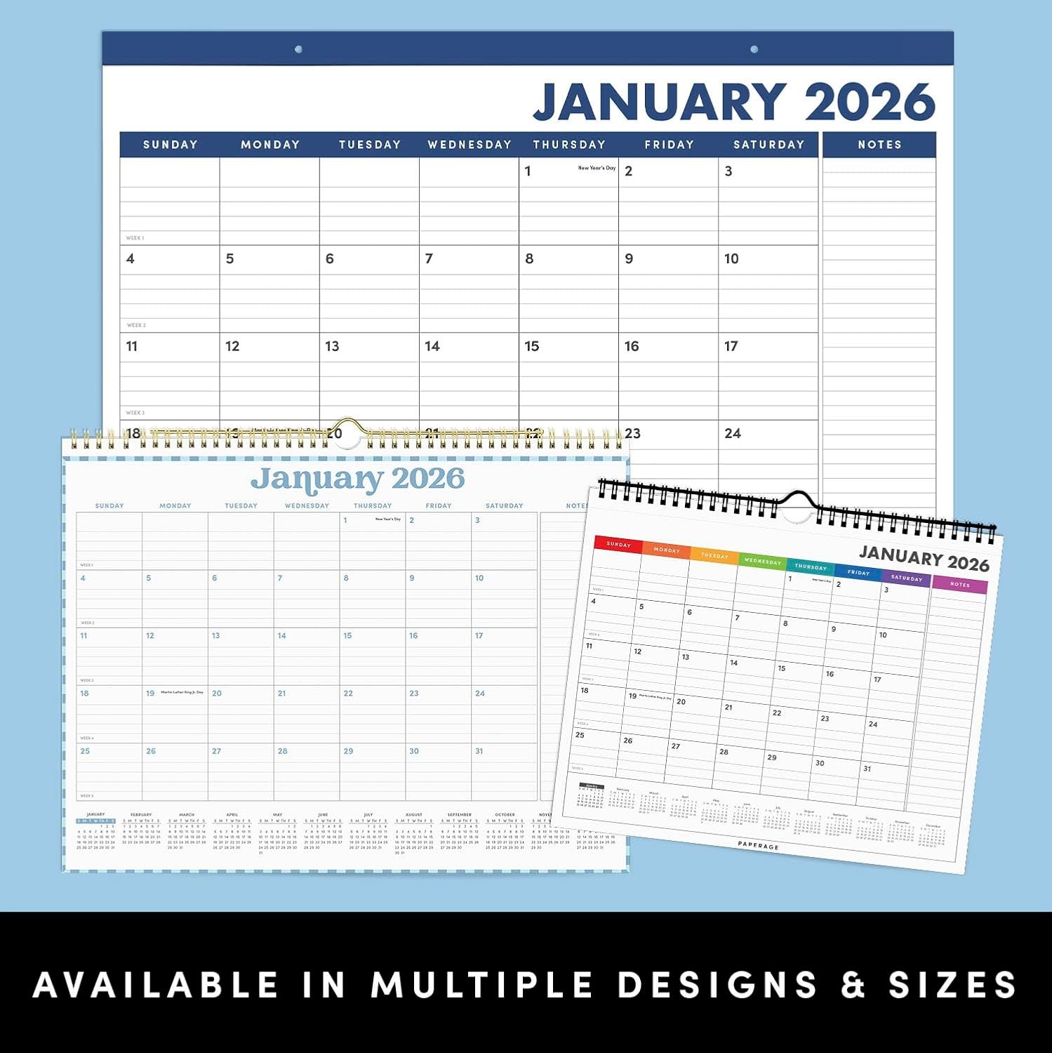 PAPERAGE 2026 Calendar, 12 Months (January 2026 – December Medium, Rainbow