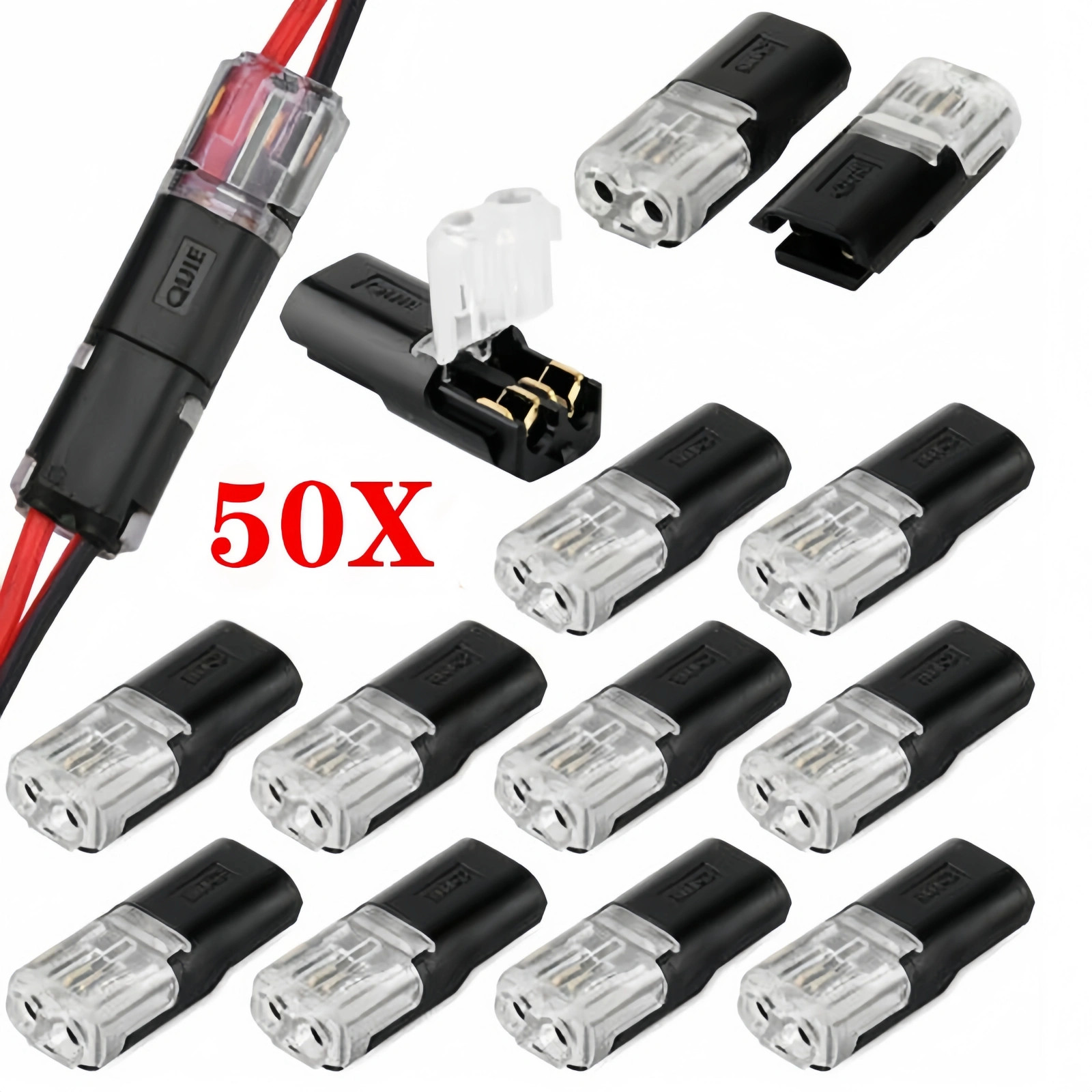 50 pcs Double-Wire Plug-in Connector Led Light Strip Fast Connectors with 2Pin