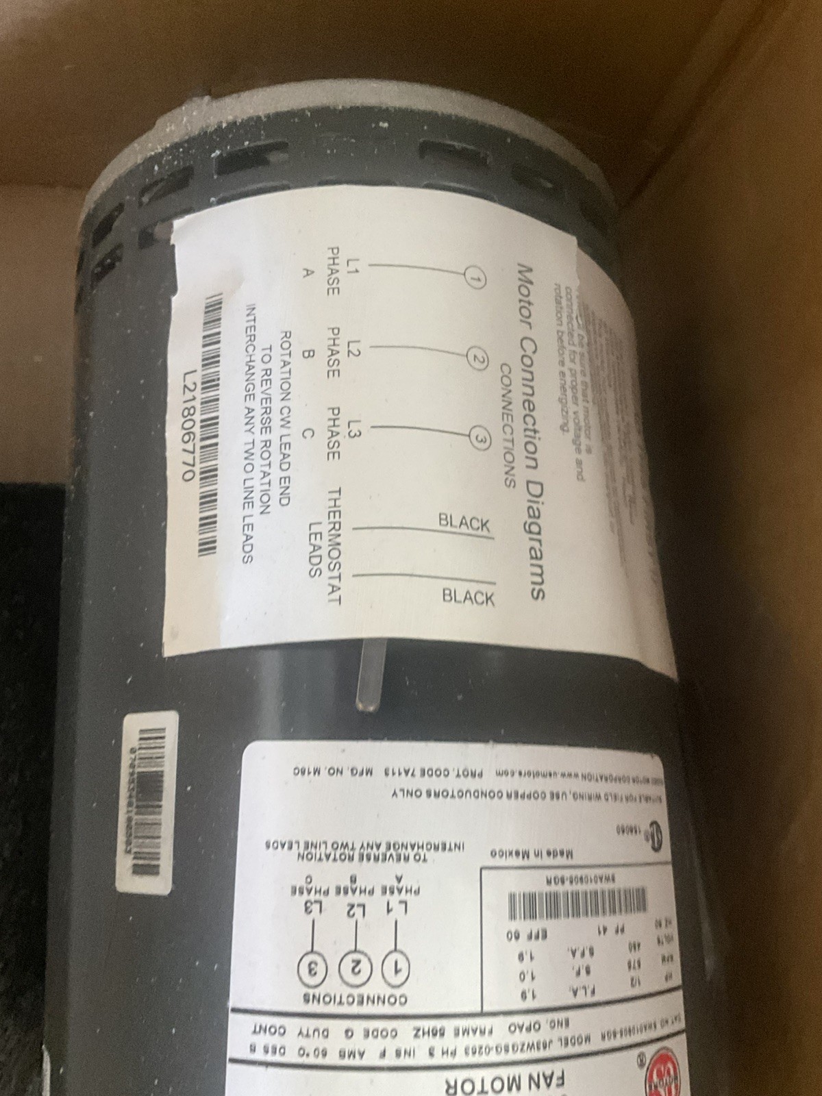 US MOTORS CONDENSER FAN MOTOR SWA010905-SGR 1/2HP 575RPM 1.9A 480V 3PH 1 Y W