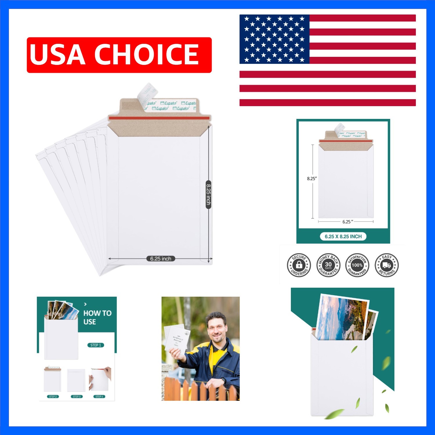 6×8″ 25 Pack Photo Document Mailer White Stay Flat Self-Seal Cardboard Envelo…