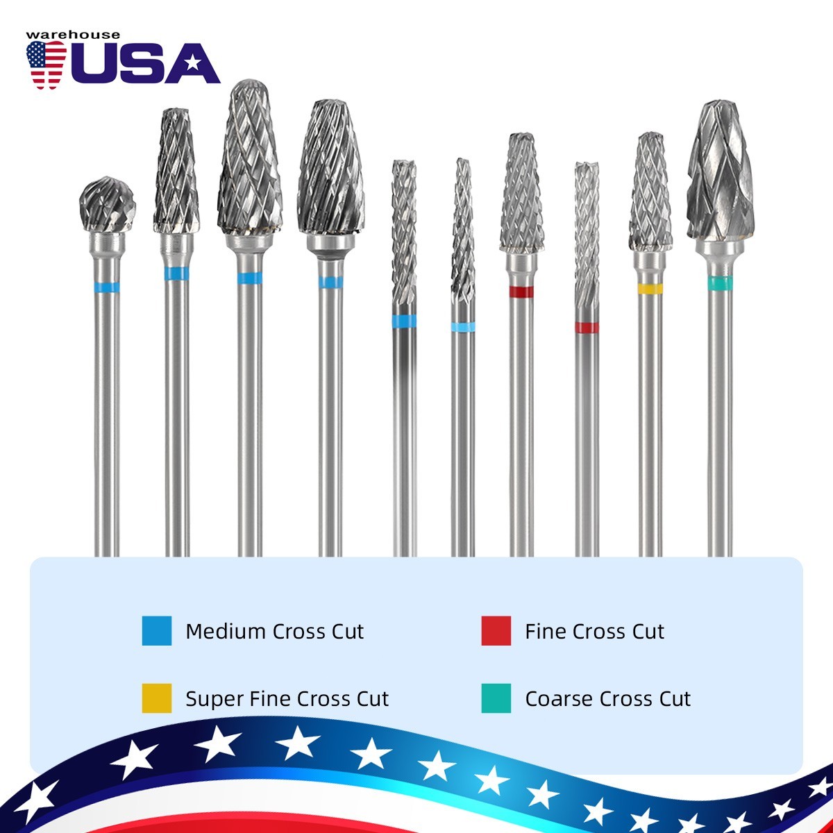 AZDENT 10Pcs Dental Lab Polishing Bur Drills Tungsten Steel Carbide Burs 2.35MM