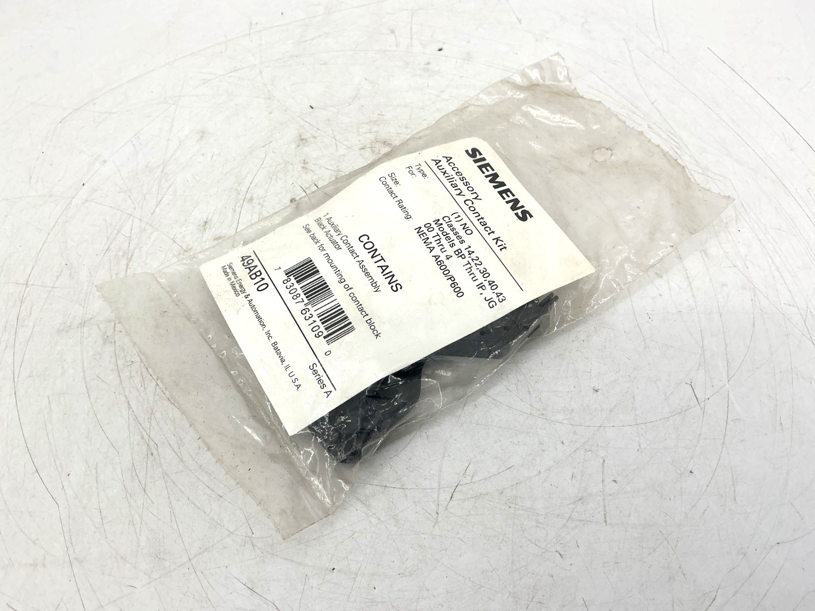 New Siemens 49AB10 Auxiliary Contact Assembly Actuator Type: 1NO Size: 00 Thru 4