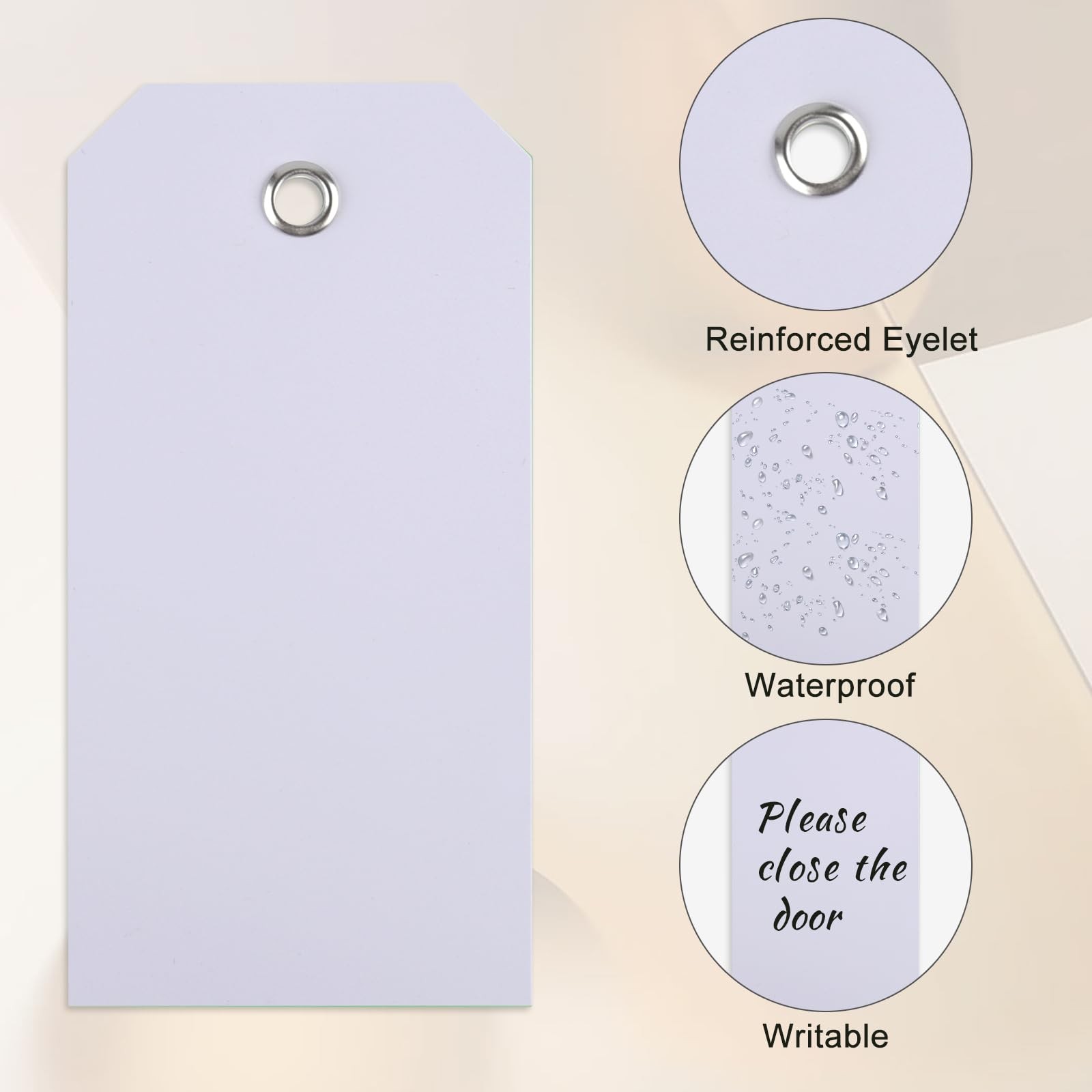 60 Pcs Tags with String Waterproof Tags, PLULON 4 3/4″ x 2 3/8″ 60P, White