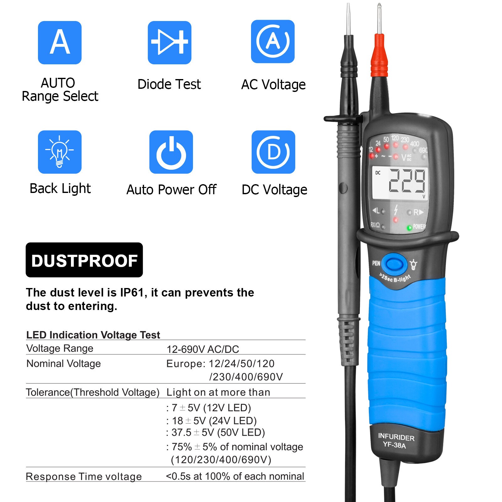 3 Phase Rotation Tester Sequence Meter with LEDs Buzzer Indicator Electrical Che