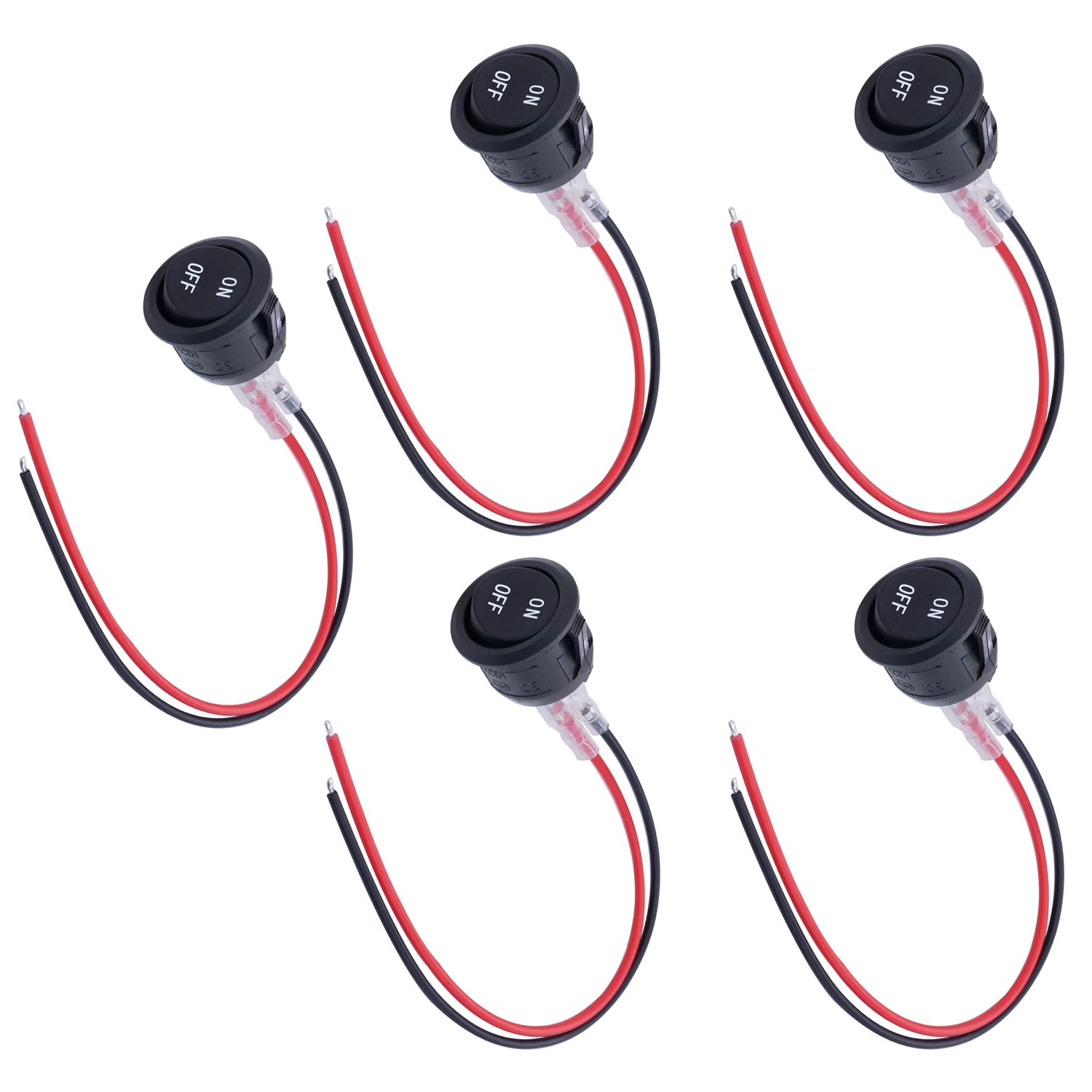 10 Amps 12 Volts 5Pcs 12V Round Rocker Switch AC 6A/250V 2 Position On/Off