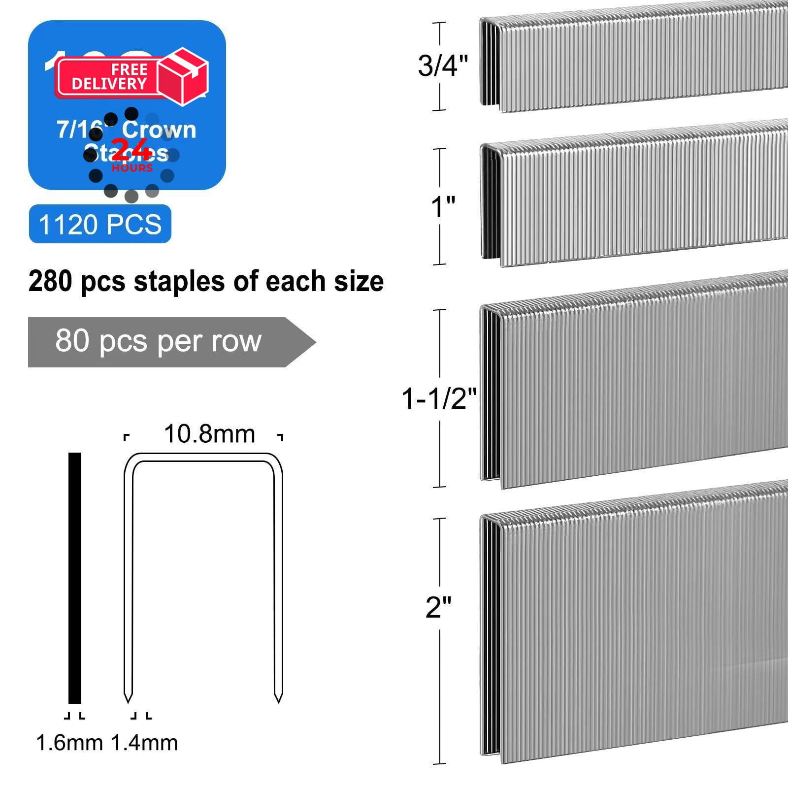 SimCos 16 Gauge 7/16″ Crown Staples 16 Gauge, 3/4″, 1″, 1 1/2″, 2″, silver