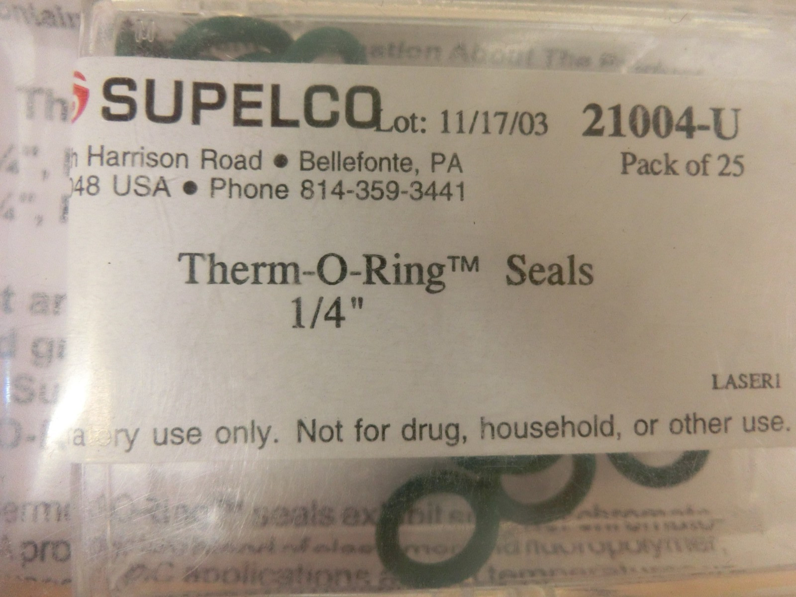 Supelco Therm O-ring 0.25″ Liner 210004-U Agilent 5890 6850 6890 7820 7890 GC