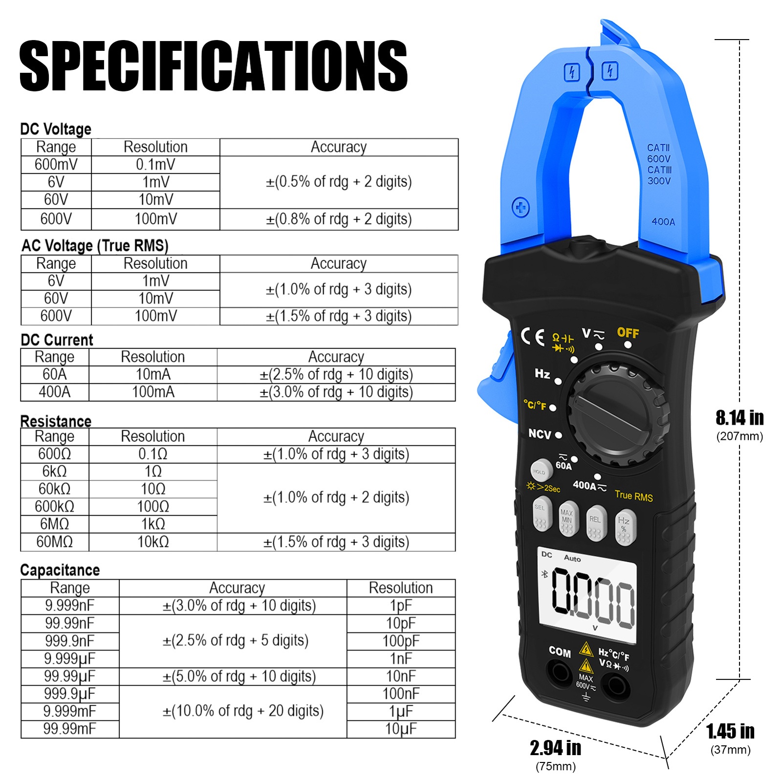 Digital Clamp Meter Bluetooth Clamp Multimeter Ac Dc Amp Meter Voltage Tester