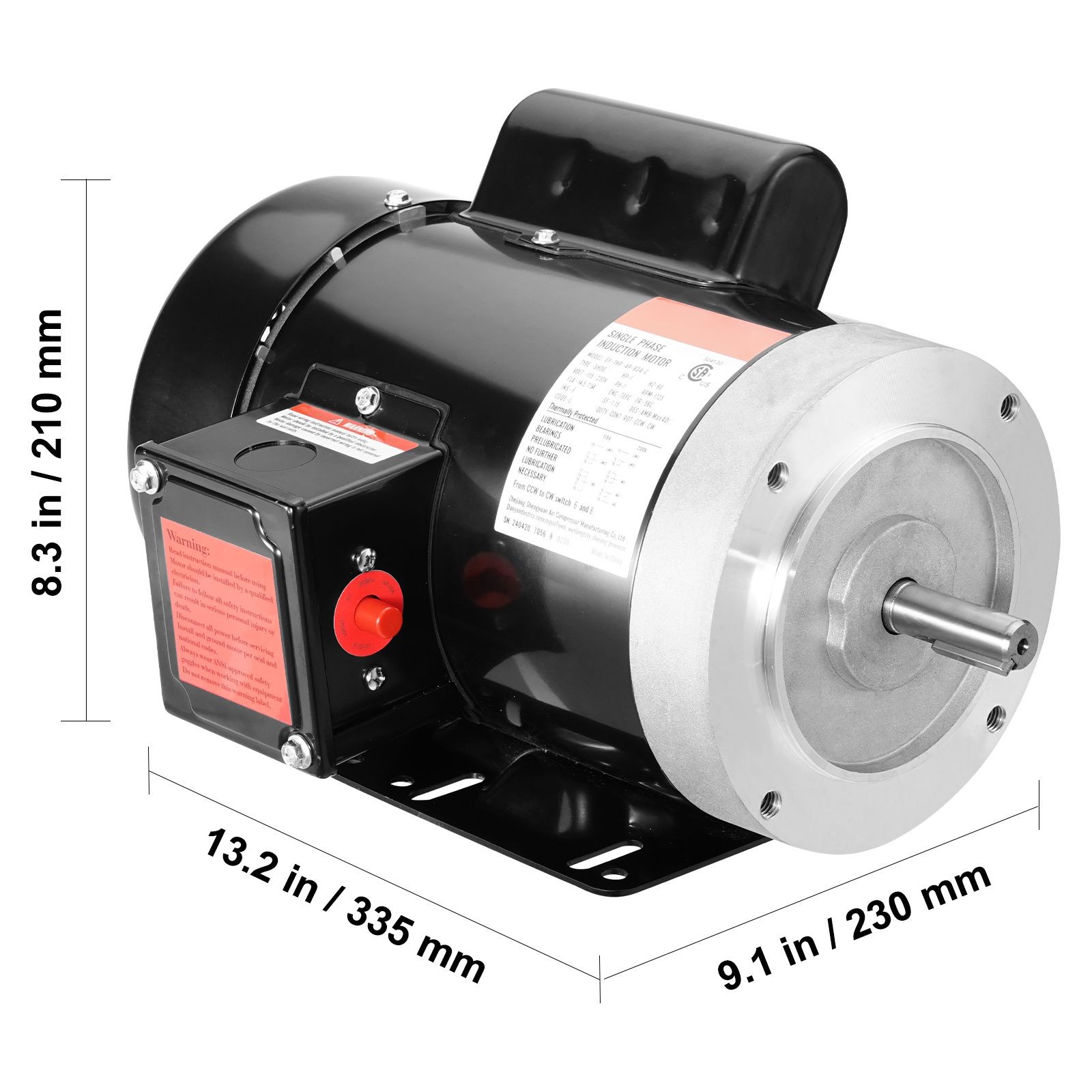1HP Electric Motor 1725 rpm, AC 115V/ 230V, 56C Frame, Air Compressor Motor