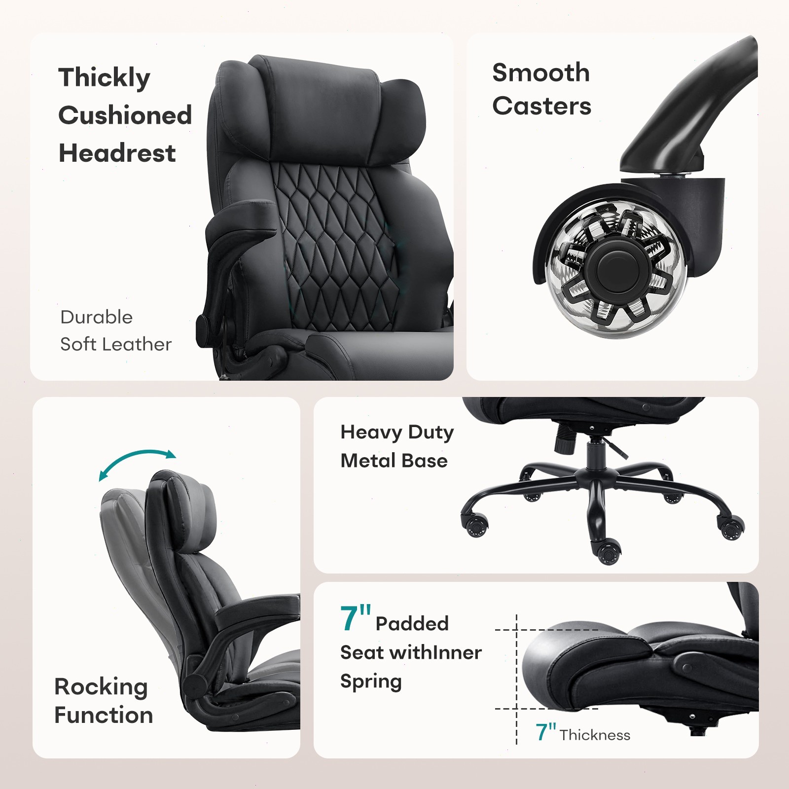 Big and Tall Office Chair 500LBS Flip Up Arms Adjustable Lumbar Support Black