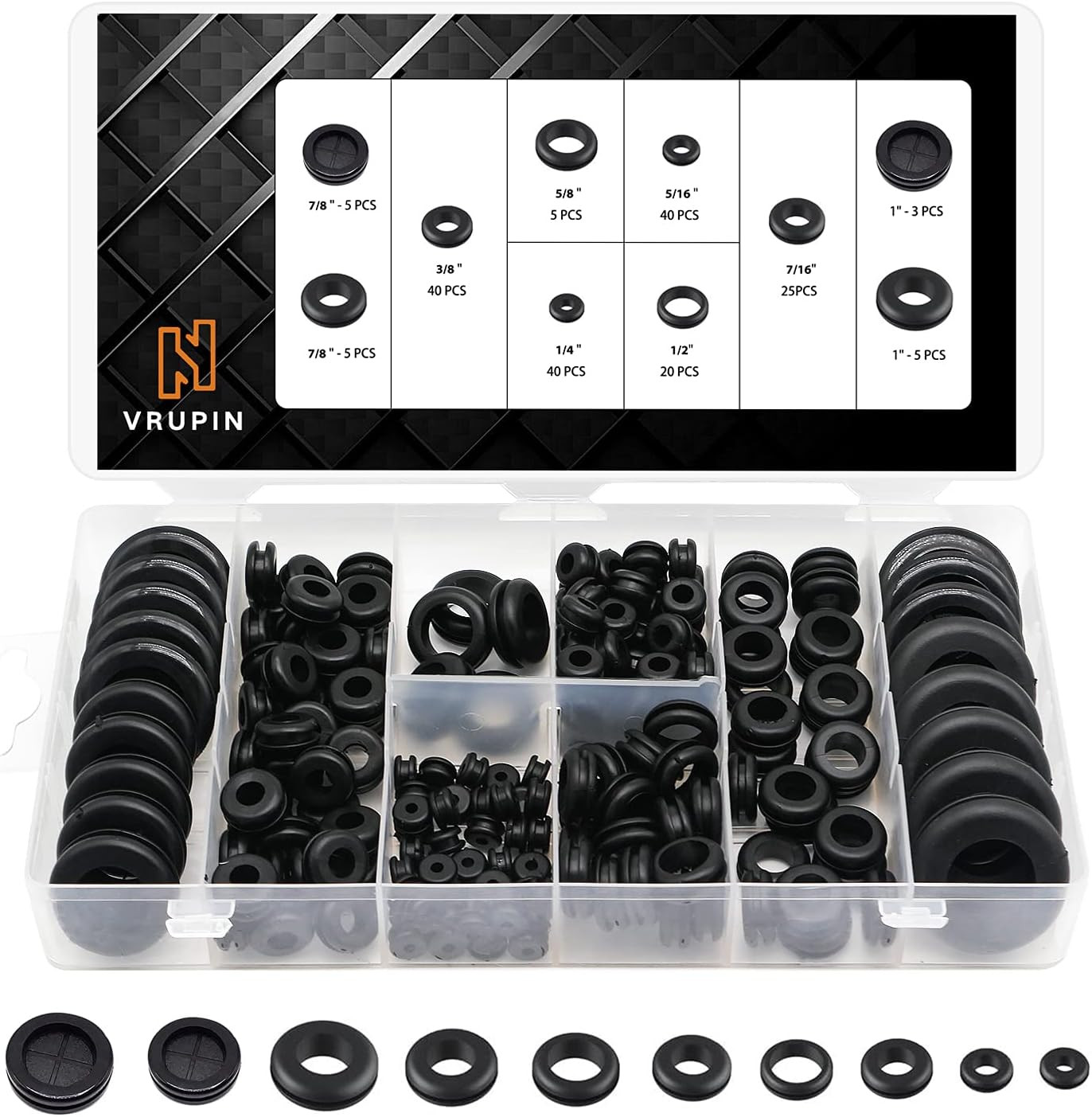 188 Pcs Rubber Grommets Kit – Rubber Washers for Wiring – 10 Different Sizes(1/4