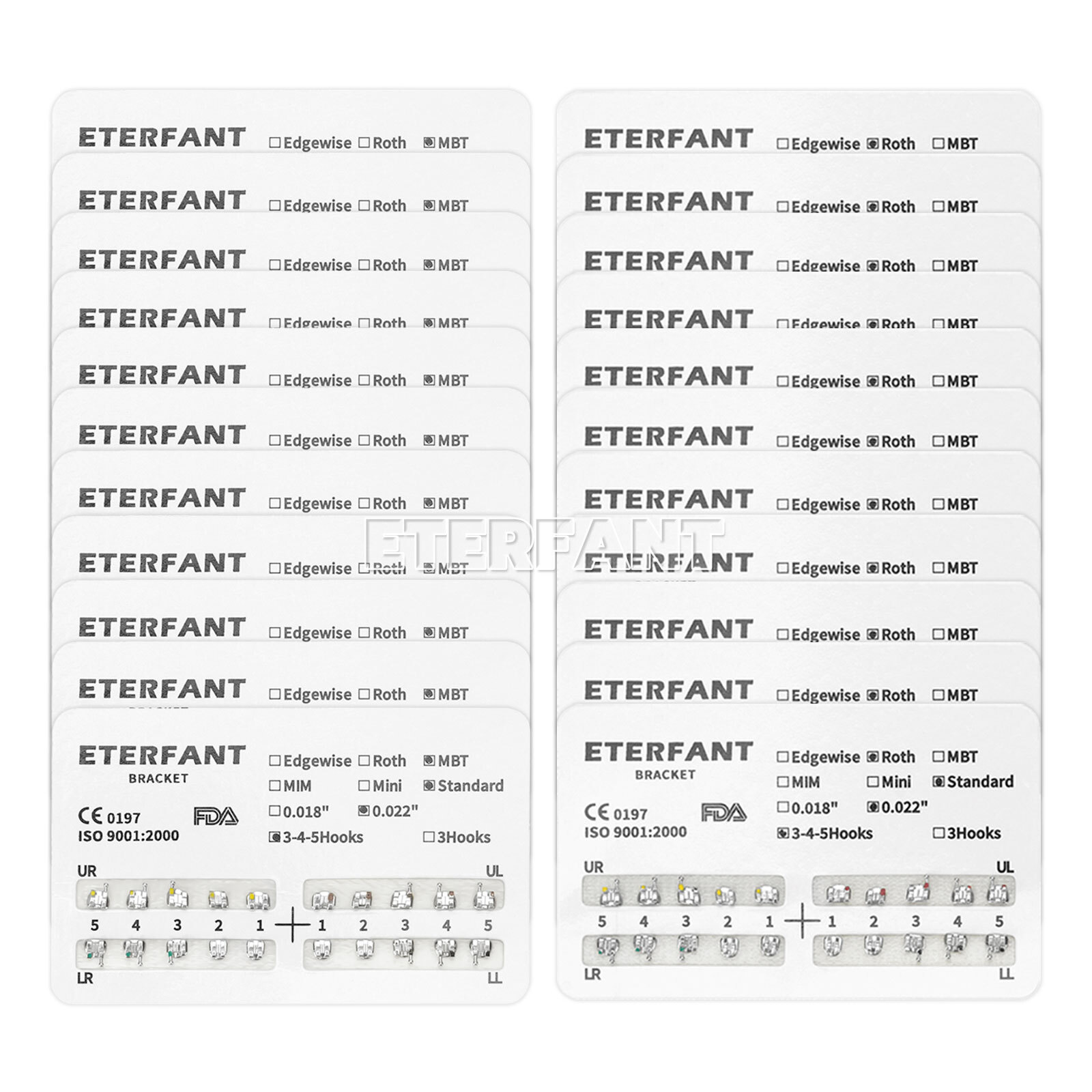 20PCs Dental Orthodontic Bracket Brace Metal Standard Mini Roth/MBT 022 345Hooks