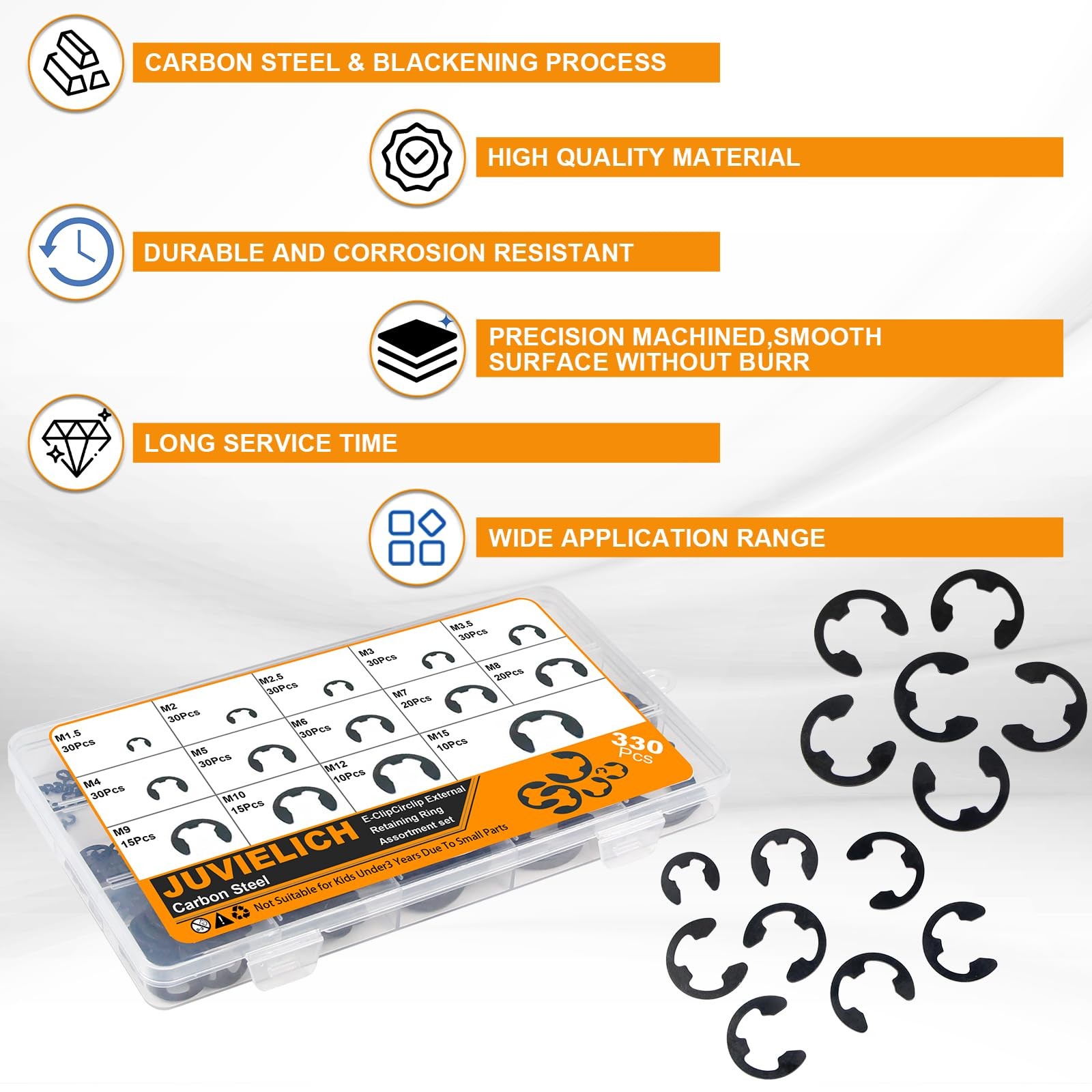 E Clip Circlip Assortment Kit 330PCS 14 Size Carbon Steel External Retaining …