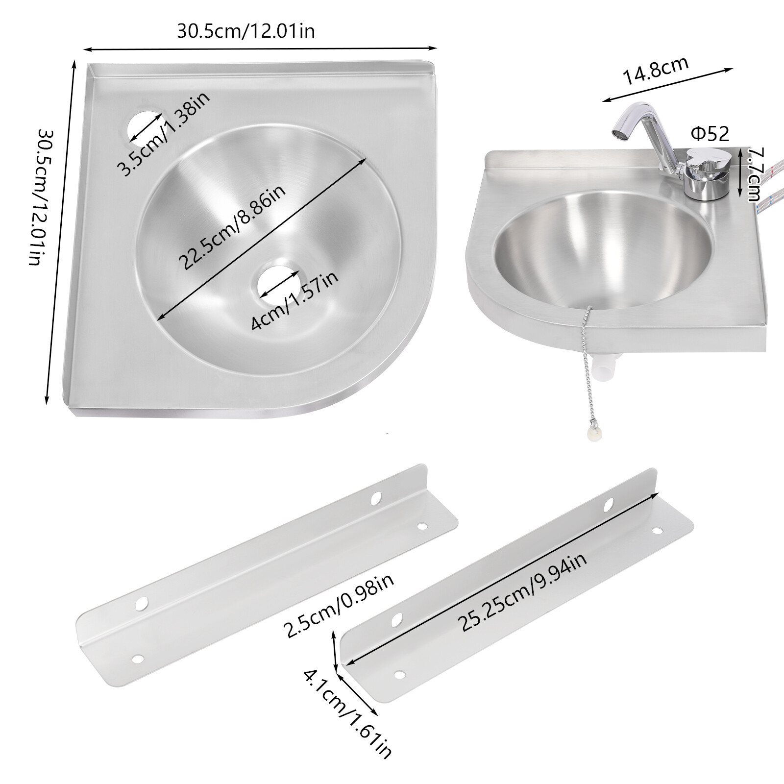 RV Caravan Camper Stainless Steel Hand Wash Basin Kitchen Triangular Sink+Faucet