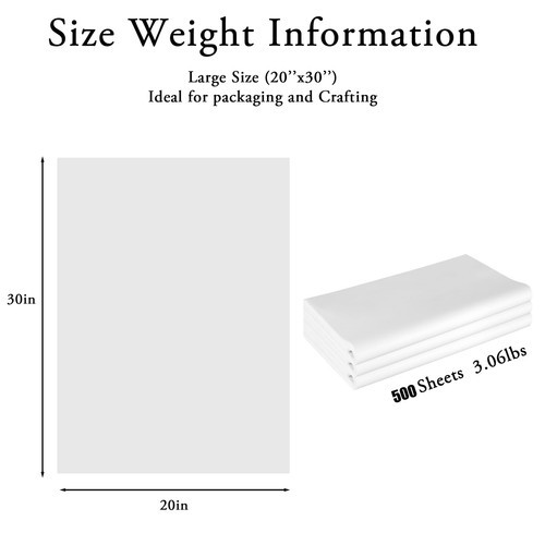 500-Sheets Bulk Premium Gift Wrap Tissue Paper White 20 X 30 For Crafts Gift