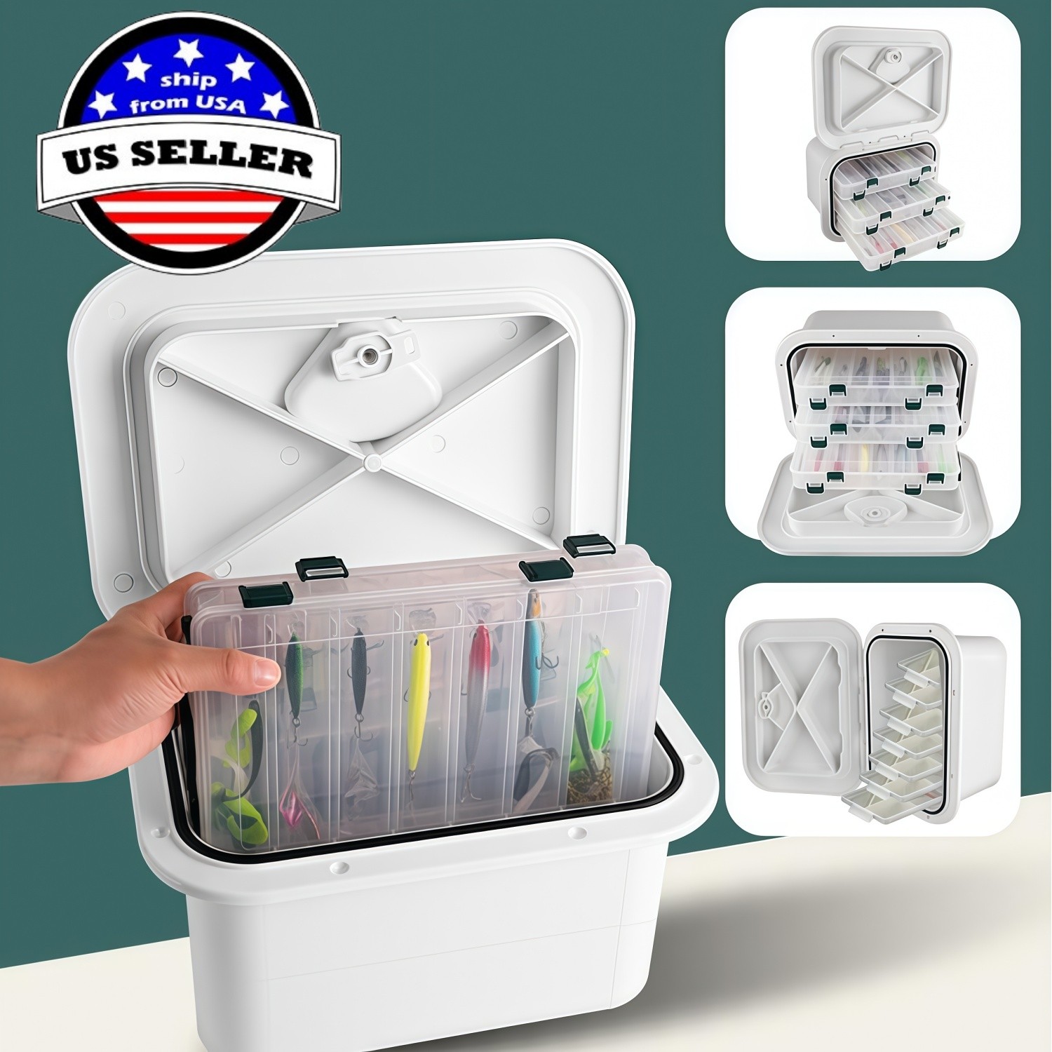 Marine Storage Box with Deck Hatch Inspection Cover -Heavy-Duty ABS Marine Box