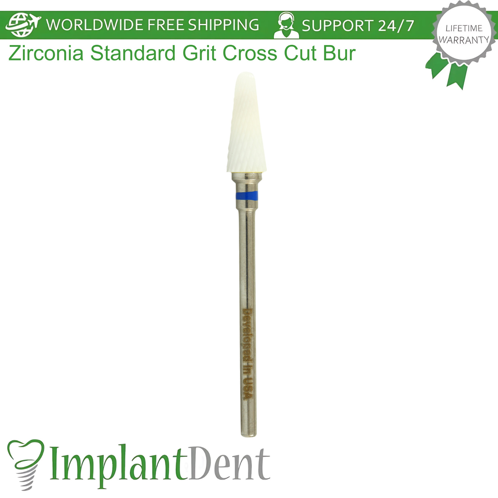 Dental Zirconia Bur Standard Grit Cross Cut Conical 6400502 Ø6.0mm x 14.5mm