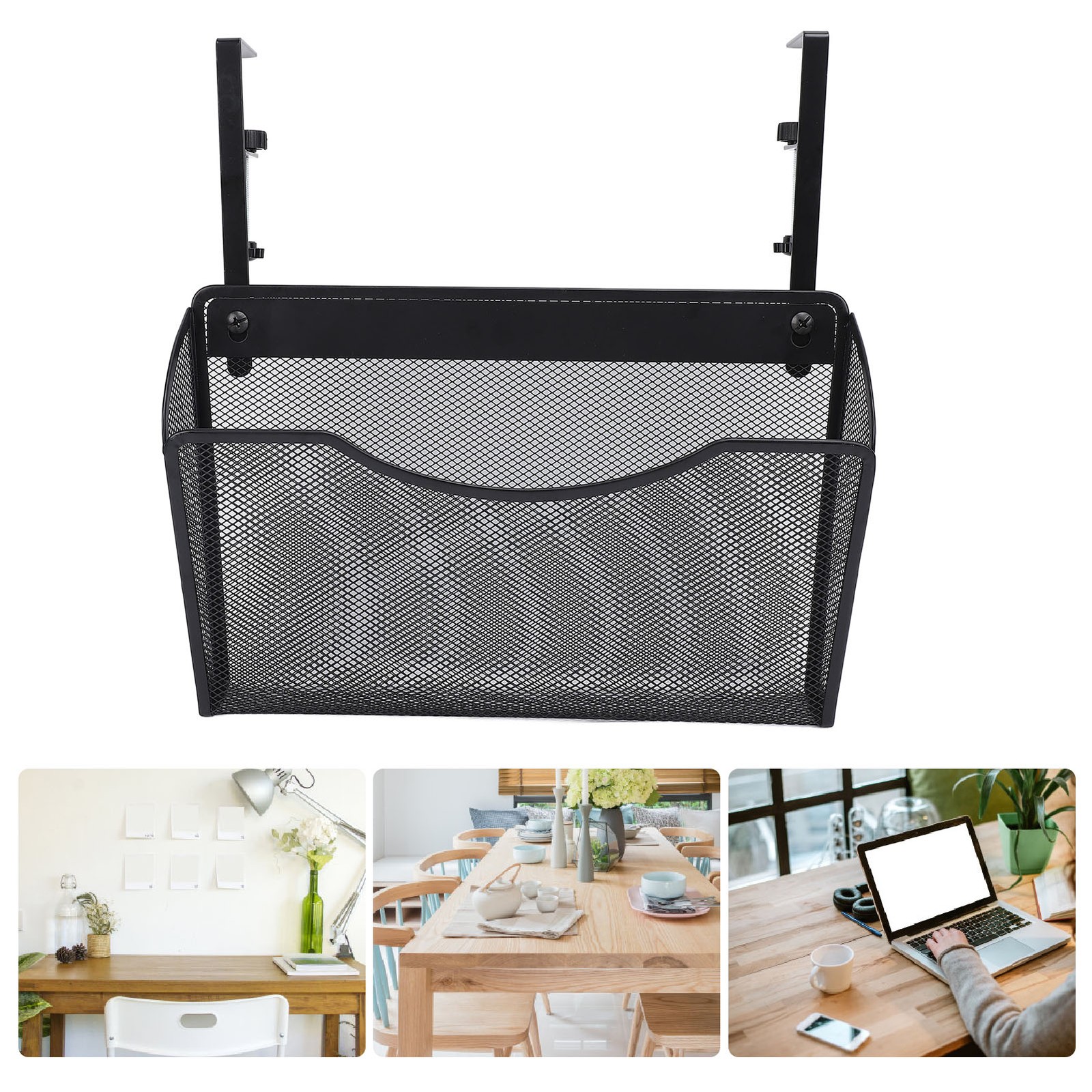 Adjustable Desk Side Storage Organizer Carbon Steel & PP For Office (Black)