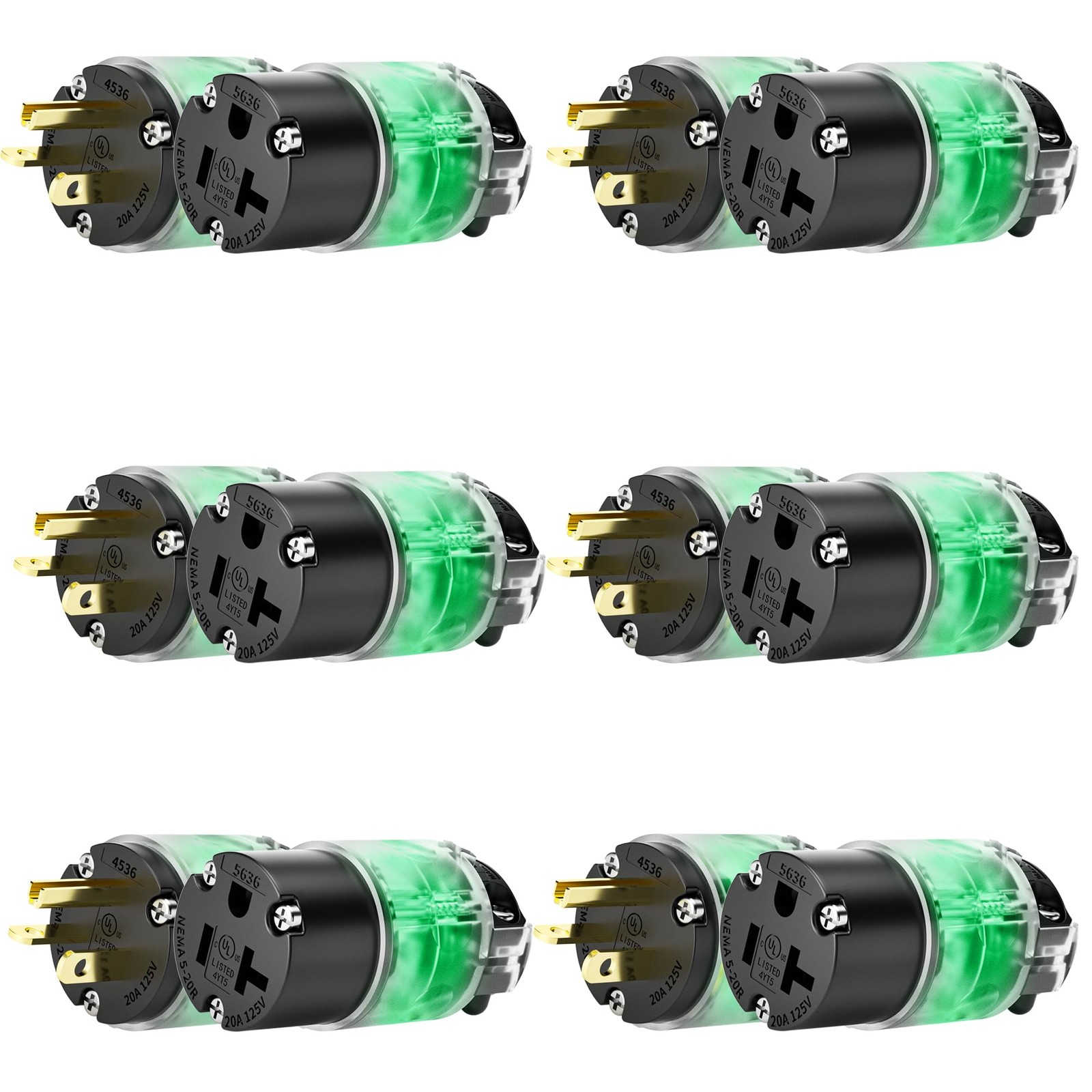 EPLESFTON 6 Set Lighted Cord End Replacement 20A 125V NEMA 5-20P*NEMA 5-20R, …