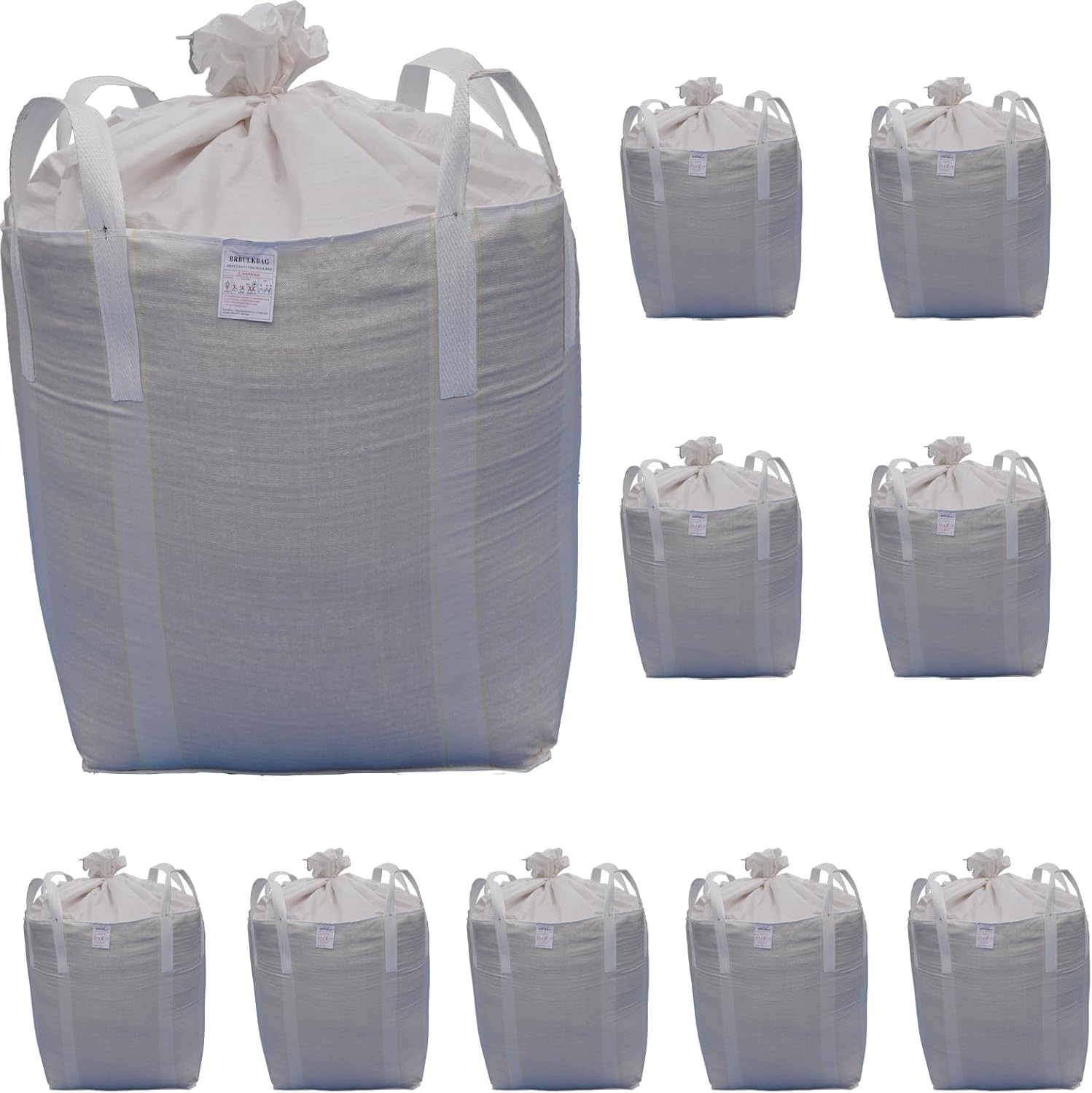 Heavy Duty FIBC Bulk Bags 35x35x43″ – 2200 lbs Capacity, 10 Pack
