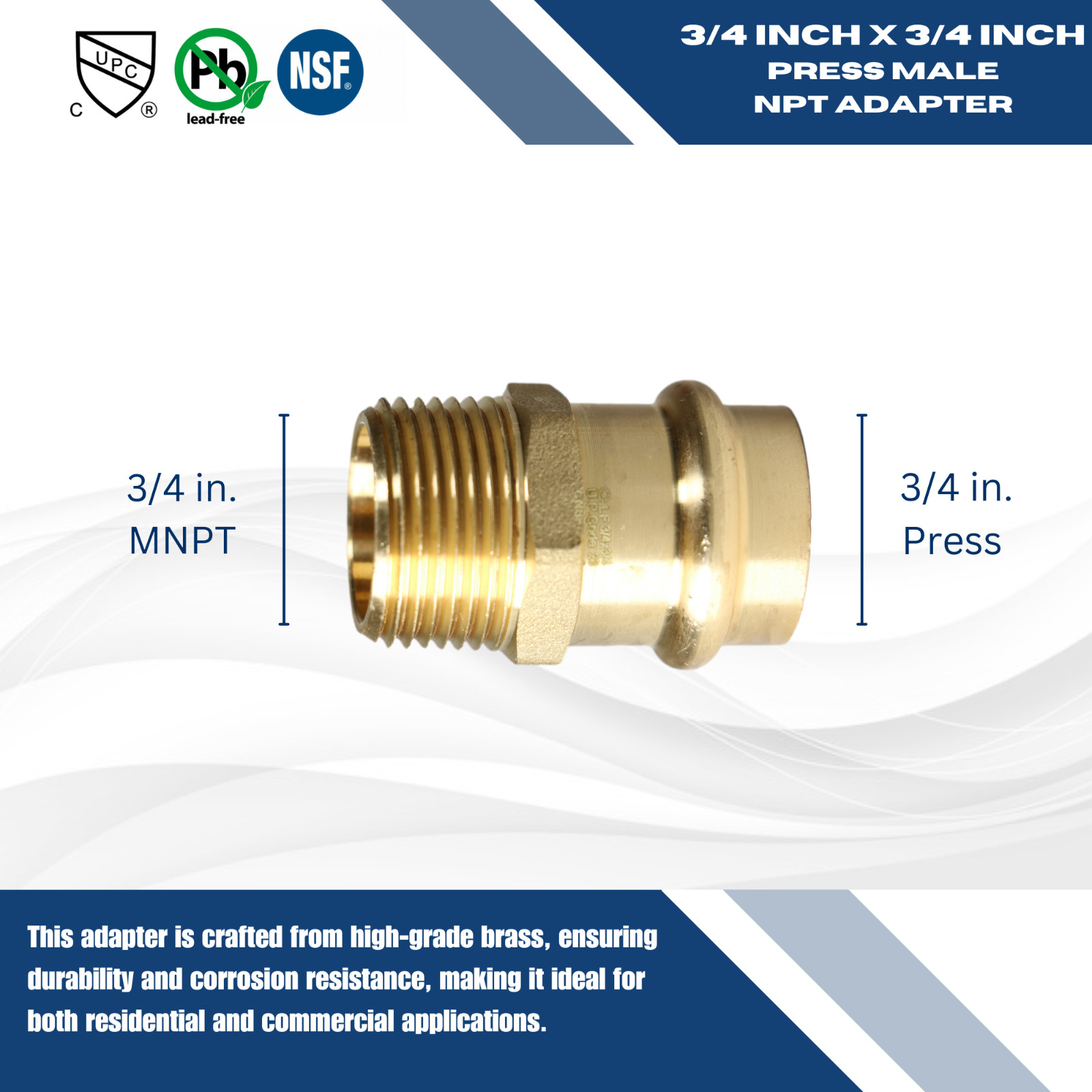 10 Pieces 3/4″ Press Male Adapter, Lead Free Brass, 3/4″ Press Fit Male