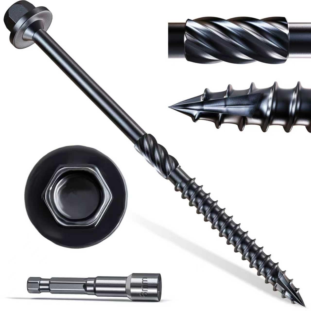 #14 x 4 Wood Structural Screws 50 Pcs, Exterior Hex-Head Lag Screws, Black He…