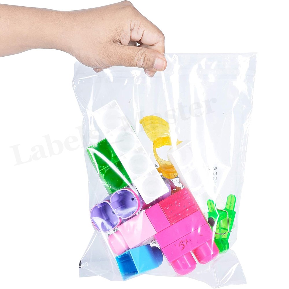 Clear Poly Bags Resealable Suffocation Warning OPP Cello Merchandise Packaging