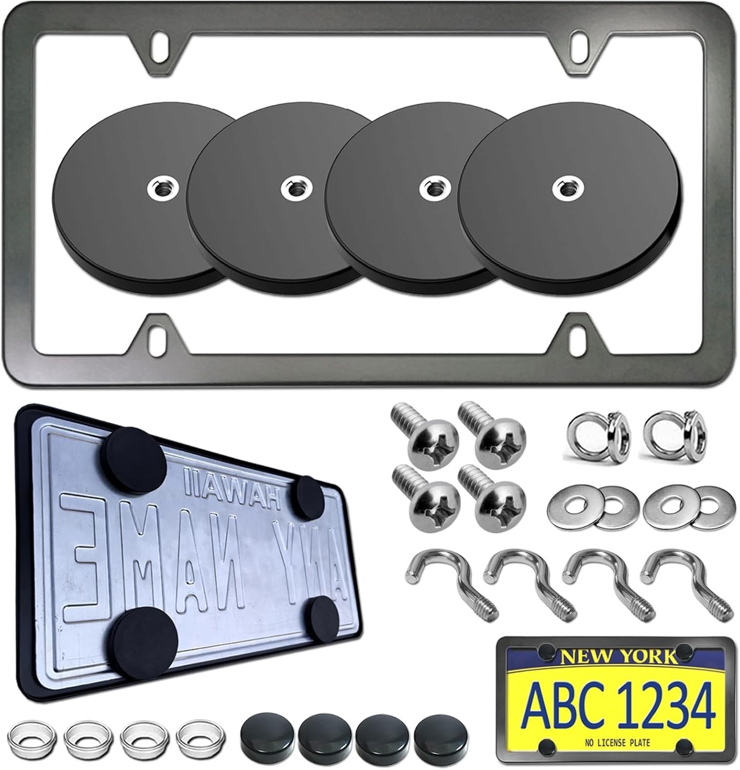 Magnetic License Plate Holder, 4 Pack Strong Neodymium Magnet Mount with Rubber