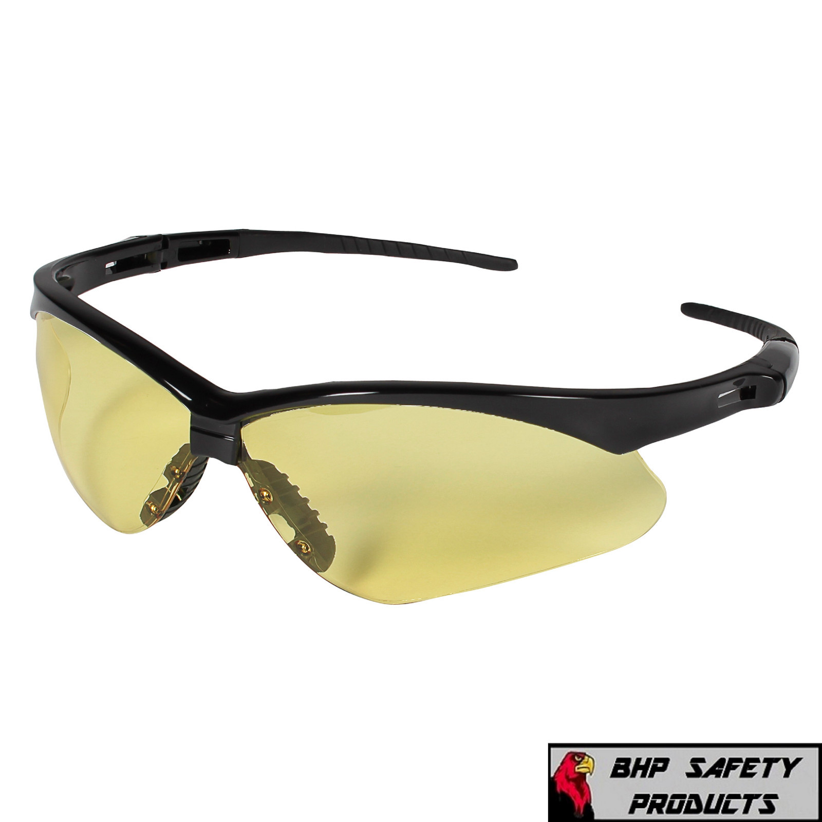 12 PAIR KLEENGUARD NEMESIS 25659 SAFETY GLASSES SHOOTING AMBER LENS BLACK FRAME