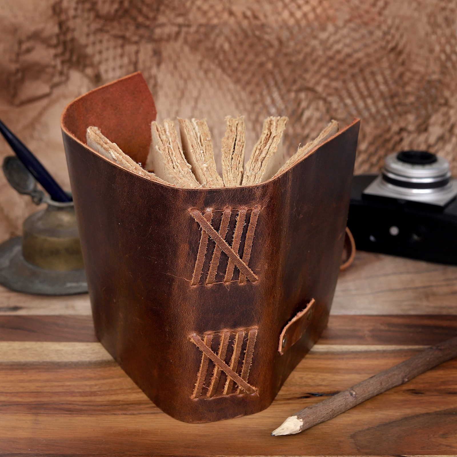 Leather Journal for Women Men Blank Deckle Edge Paper Notebook 180 GSM Brown
