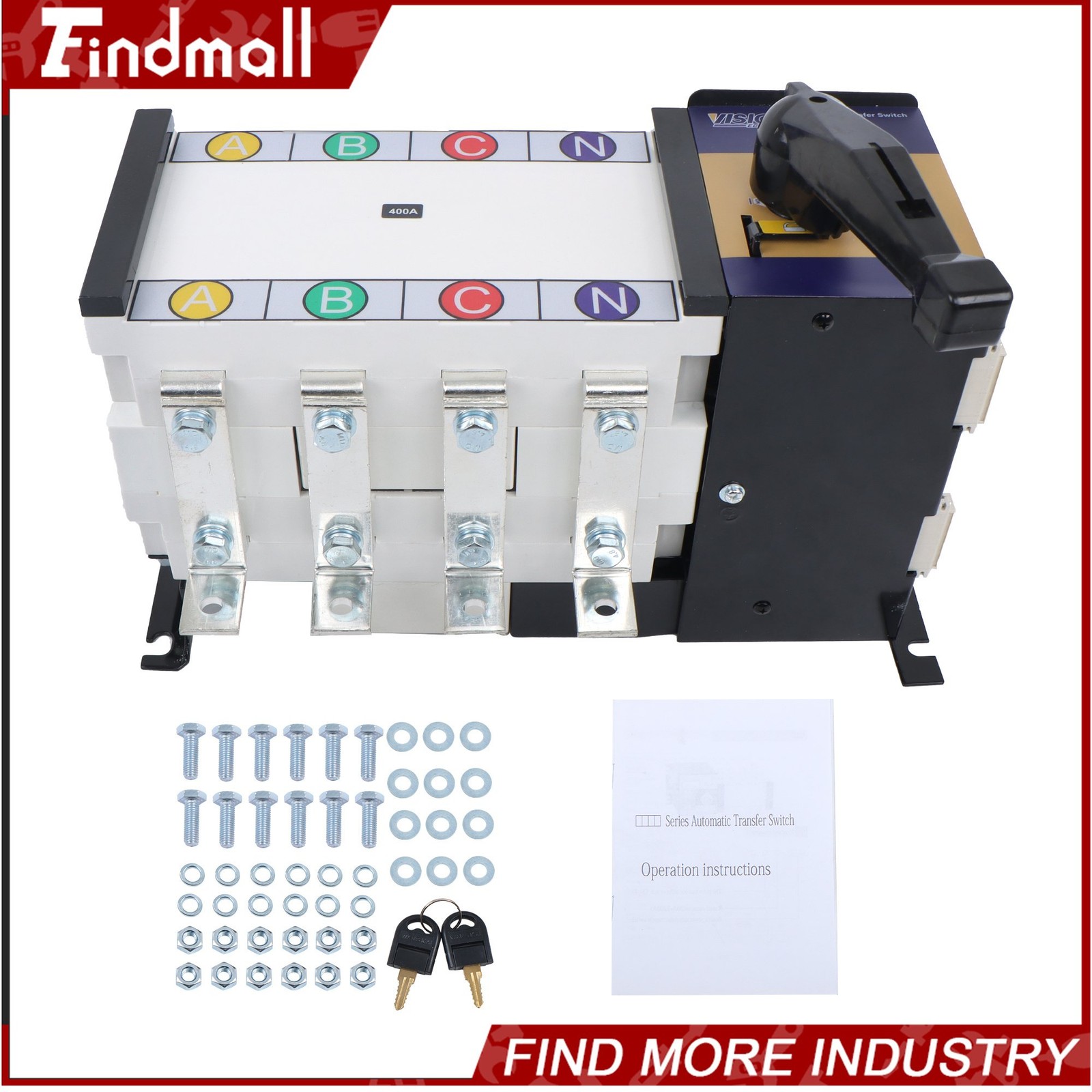 Findmall Automatic Transfer Switch 400A 4Poles 110/220V Grid to AC Generator