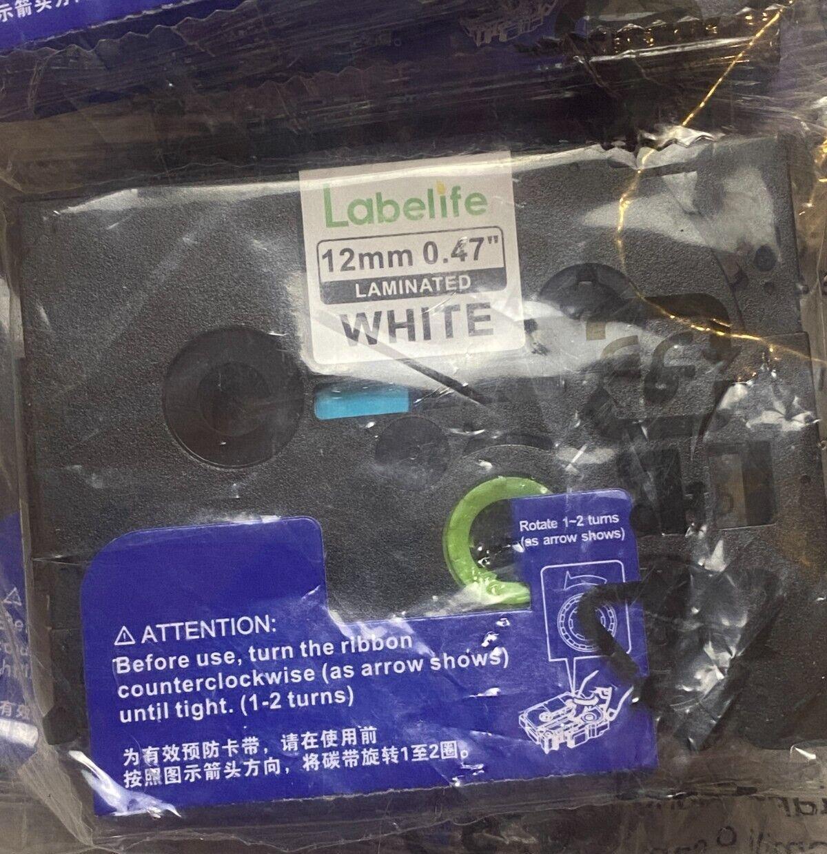 5 Pack Labelife White Laminated Label Tape 12mm x .47″ for Brother P Touch D600