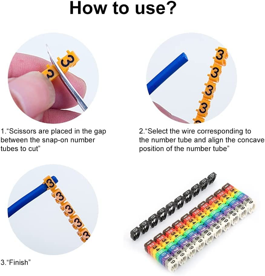 Clip On Wire Markers Wire Number Labels Colorful Cable Numbering Marker Tube For