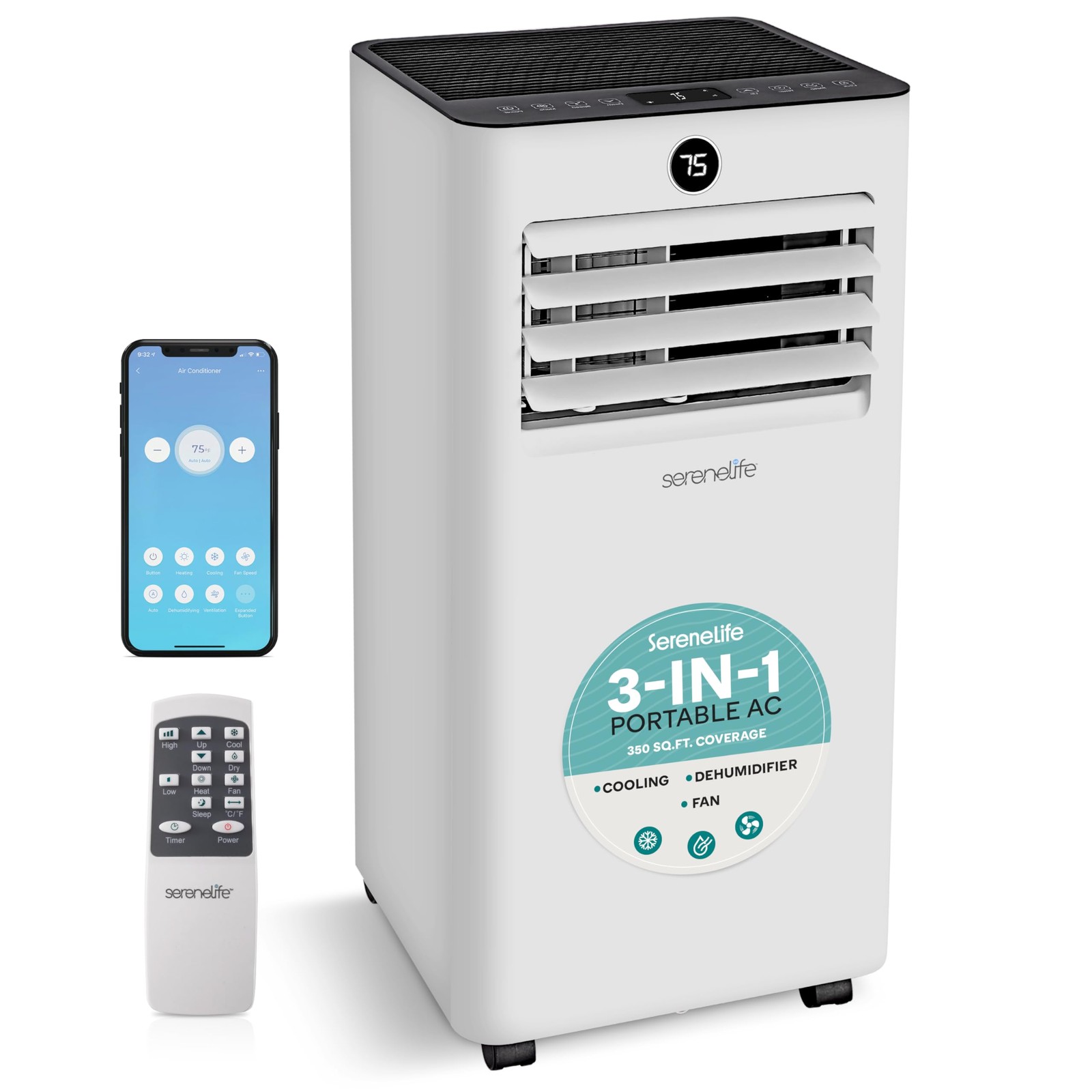 Portable Air Conditioner 8000 BTU Efficient Cooling WiFi – White