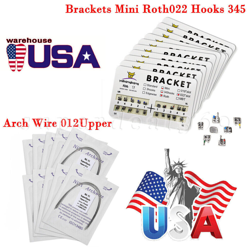 Dental Orthodontic Bracket Braces Roth/MBT 345 Hooks /Super Arch Wire Niti Round