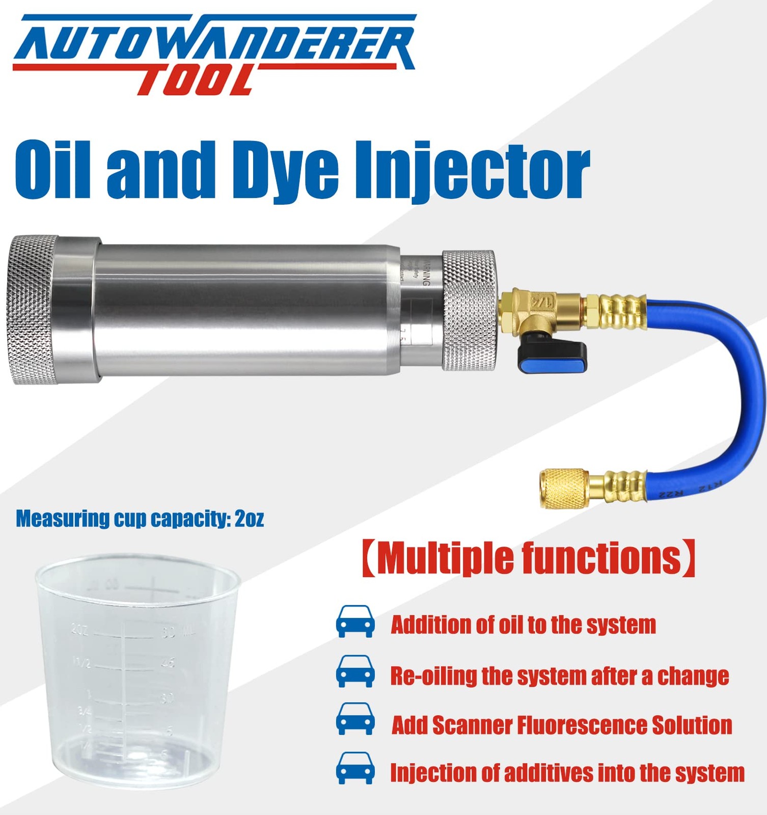 AC Oil Dye Injector Kit for R134a Refrigerant System with 1/4″ SAE Connector and