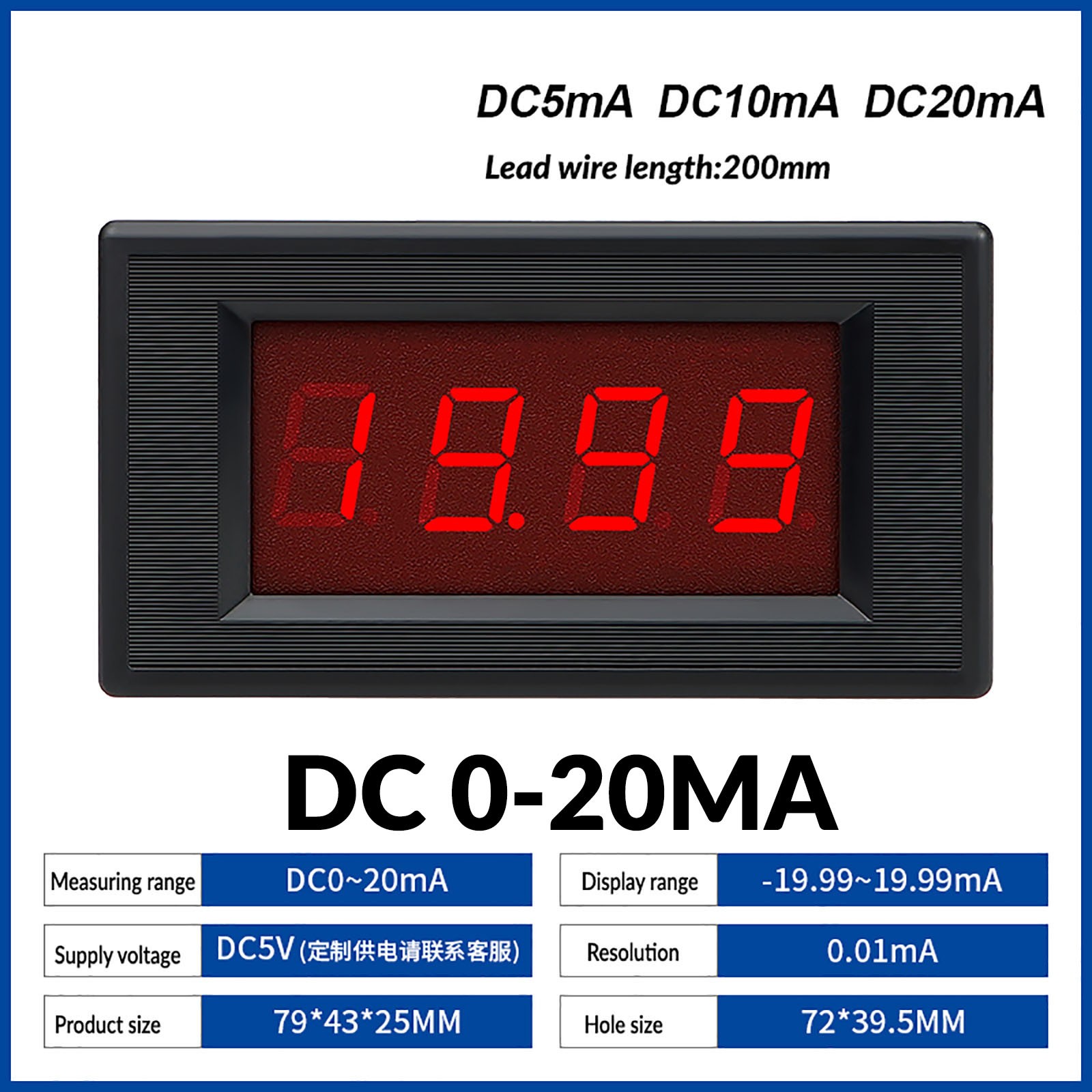 DC 0-1000V/1000A Digital Voltmeter Ammeter 3Digit LED display Tester Panel/Shunt