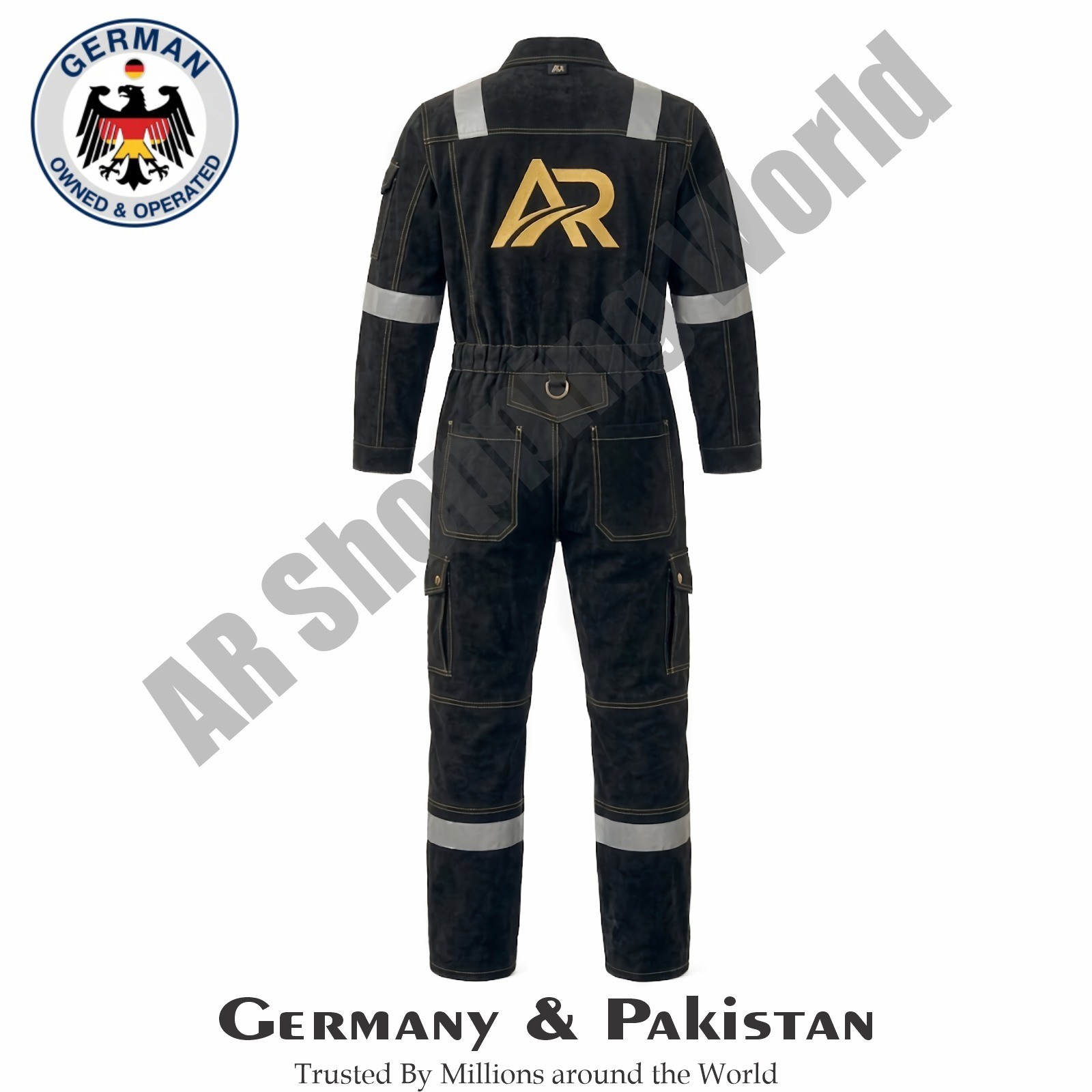 Heavy Duty Mens Black Reflective Safety Work Overall Boiler Suit Mechanic Dangri