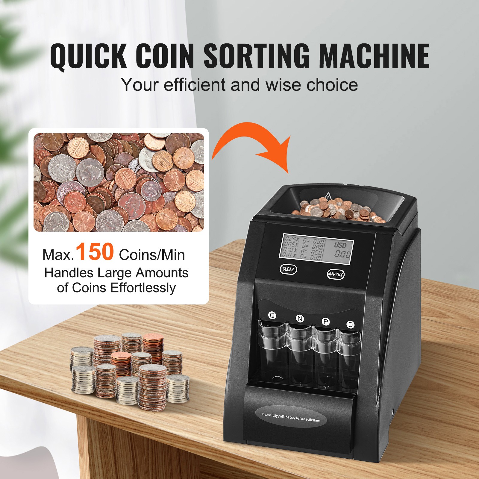 Uimoso USD Coin Sorter Wrapper Roller 150 Coins/min 4 Coin Tubes Store 200 Coins