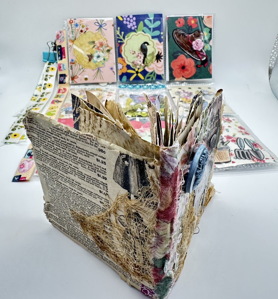 Junk Journal Small 4×4 With Coffee Dyed Paper Plus Pocket Letter All Handmade